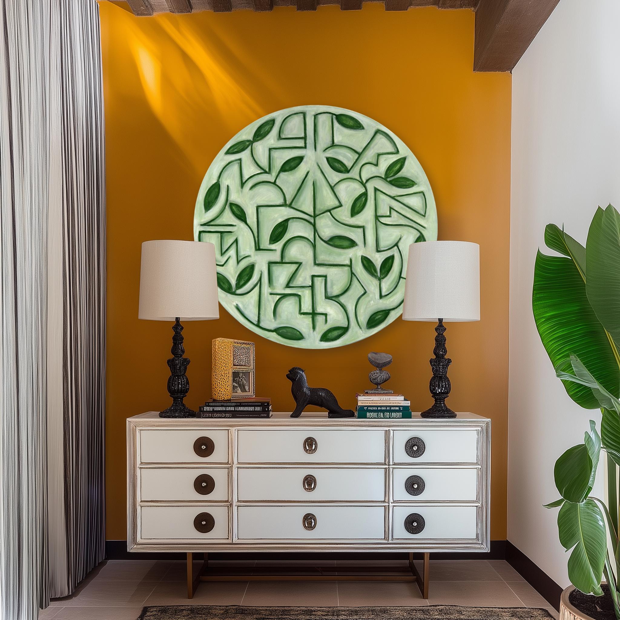 Tondo Arboretum - Circular Contemporary Abstract Sage Green Botanical Painting For Sale 4