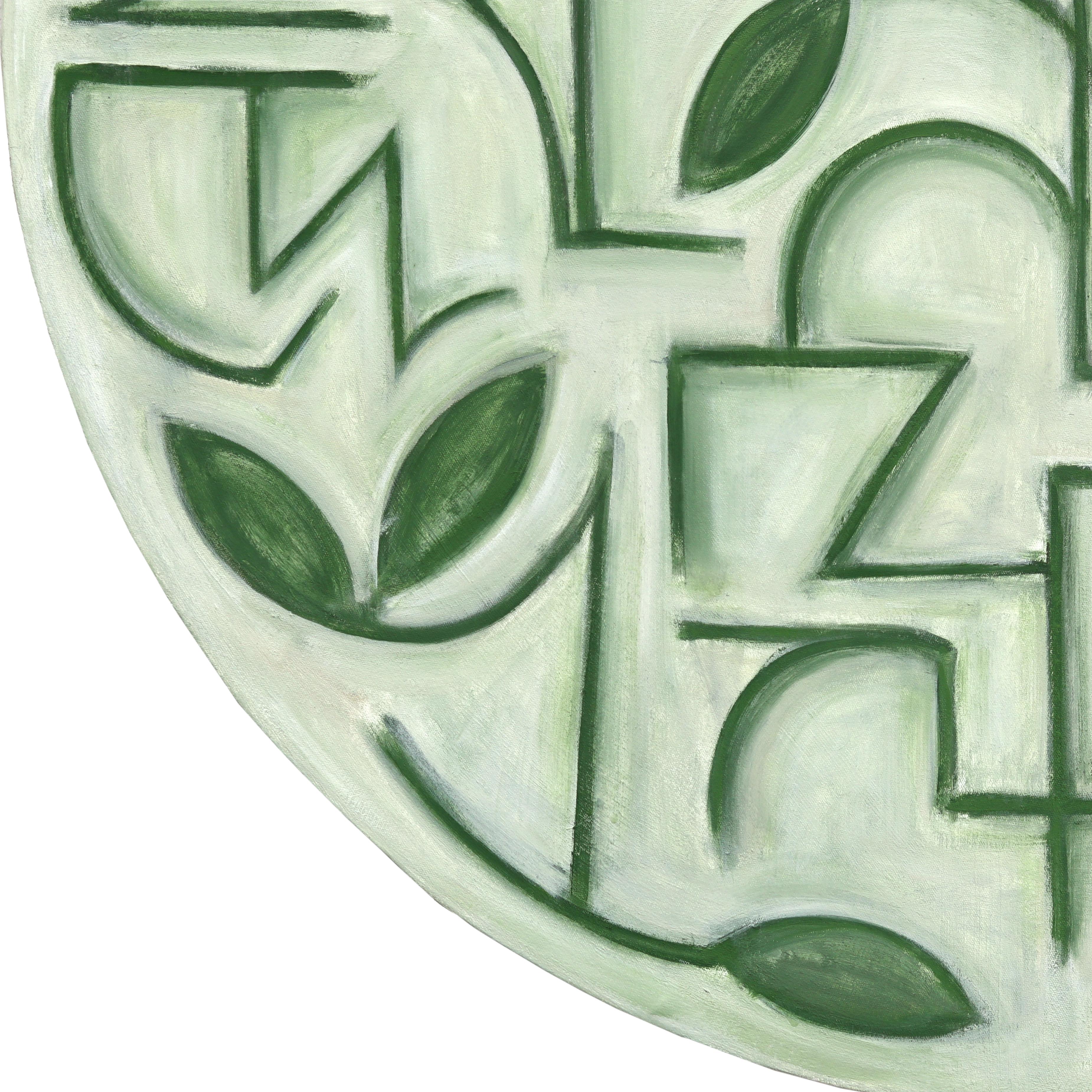 Tondo Arboretum - Circular Contemporary Abstract Sage Green Botanical Painting For Sale 5