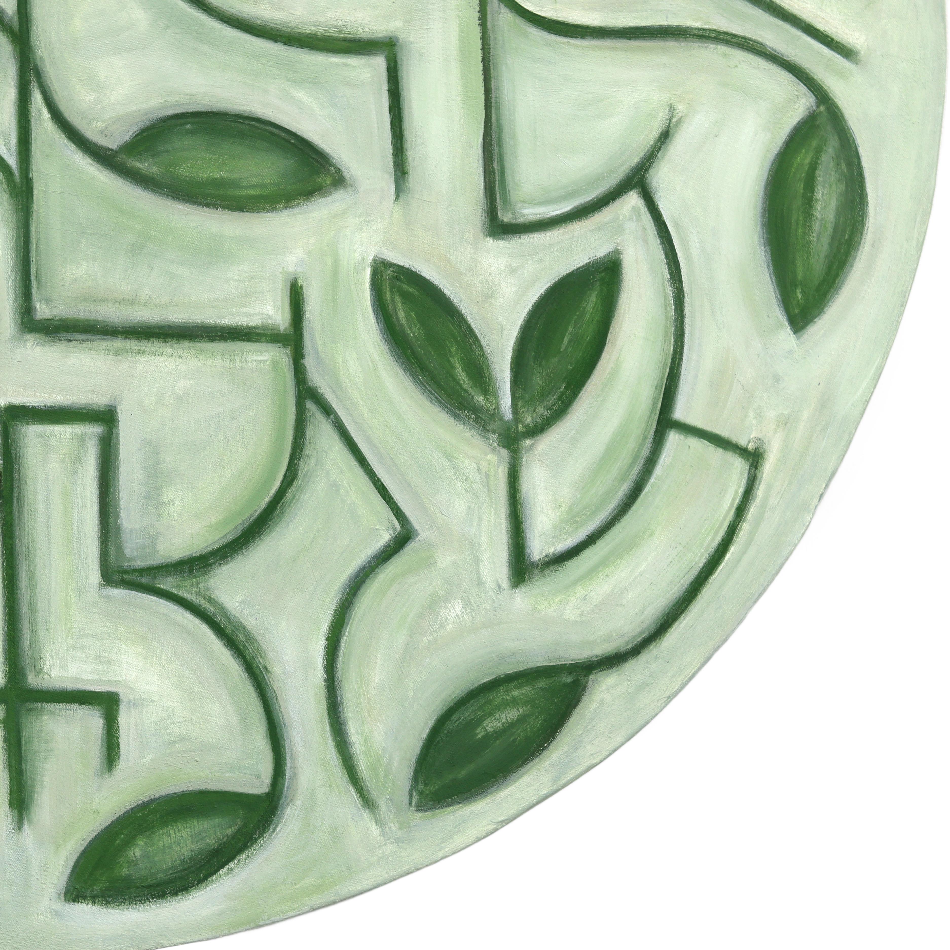 Tondo Arboretum - Circular Contemporary Abstract Sage Green Botanical Painting For Sale 6