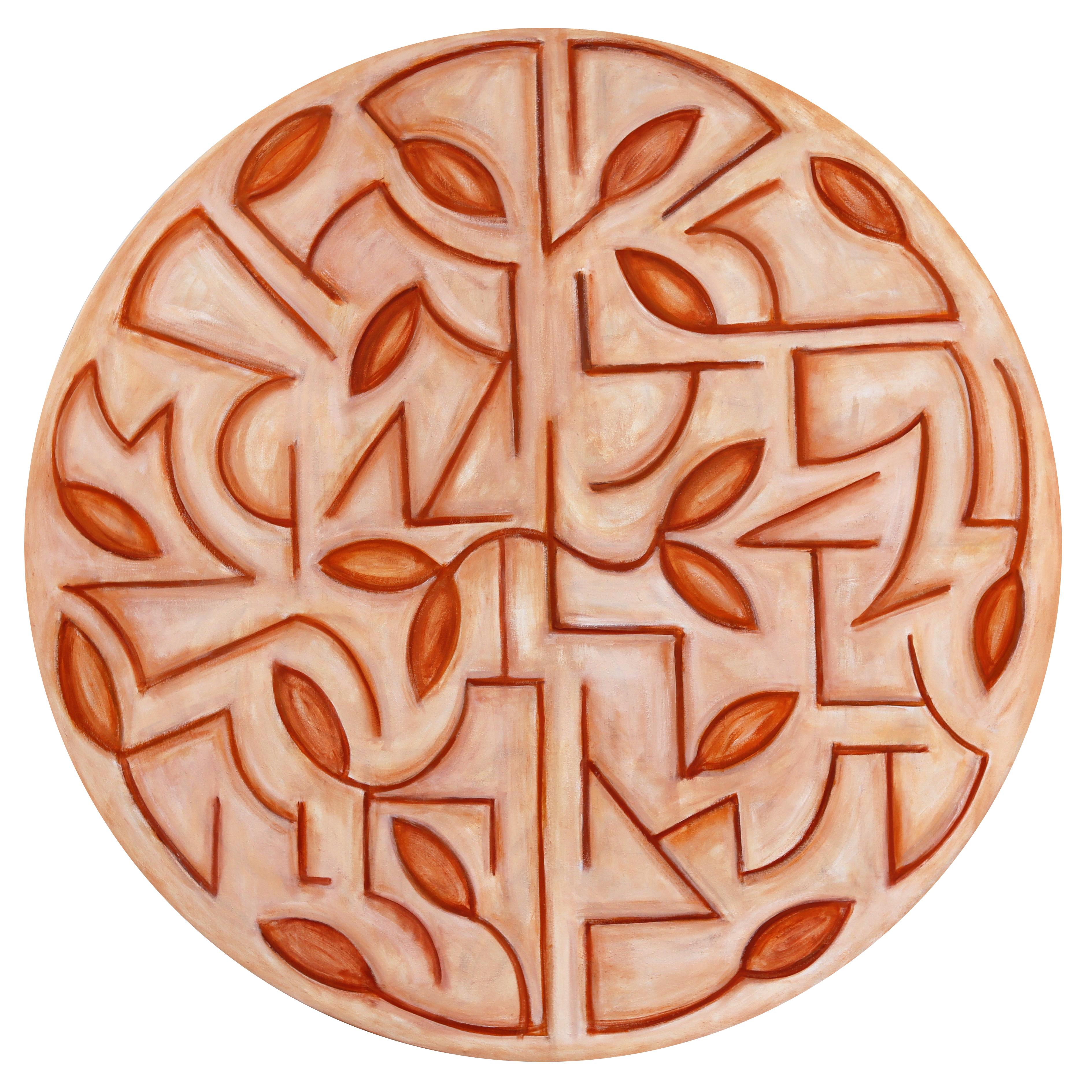 Tondo Arboretum II - Circular Contemporary Abstract Warm Tone Botanical Painting