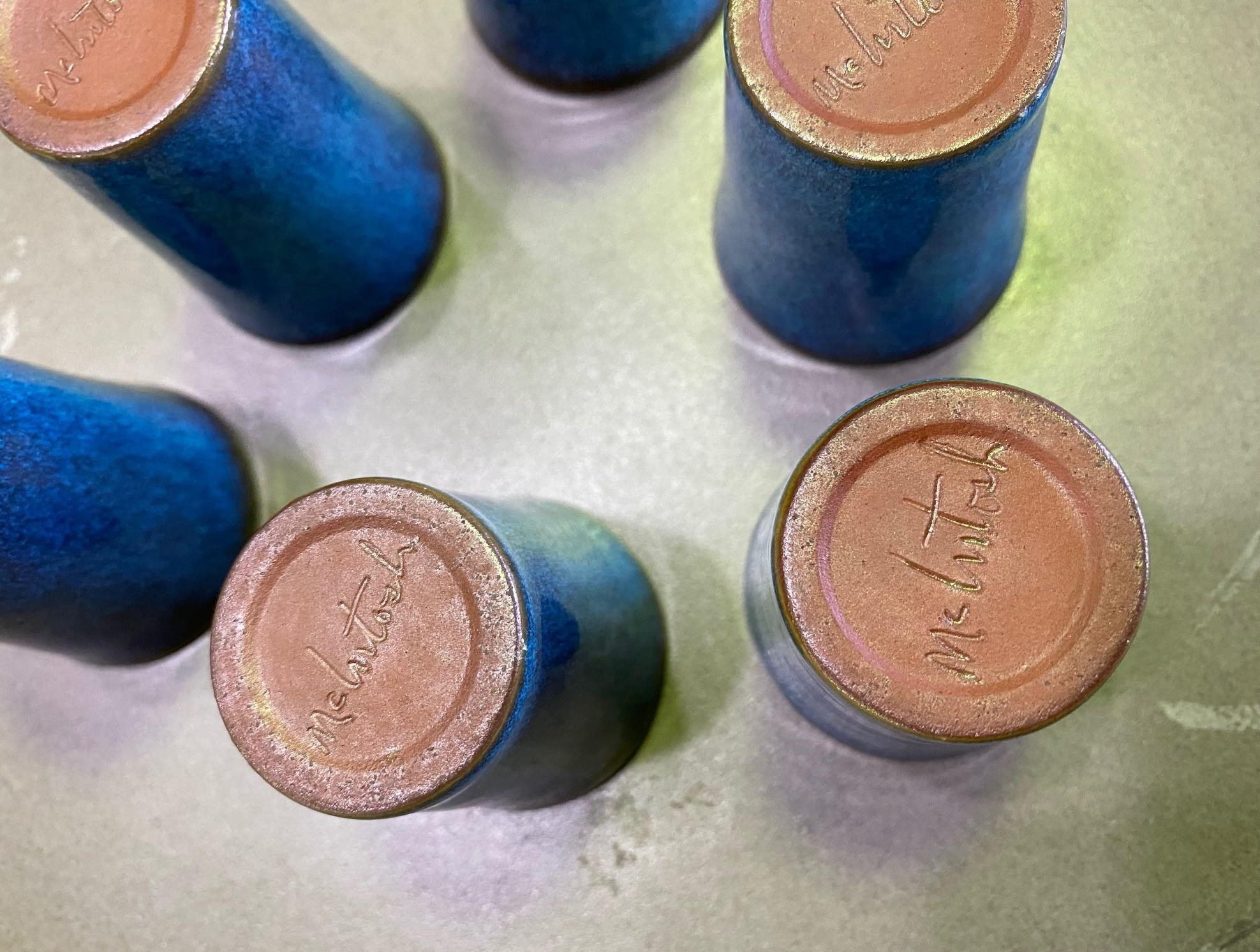 Harrison Mcintosh Signed Mid-Century Modern Set of 6 Pottery Sake Liqueur Cups For Sale 3