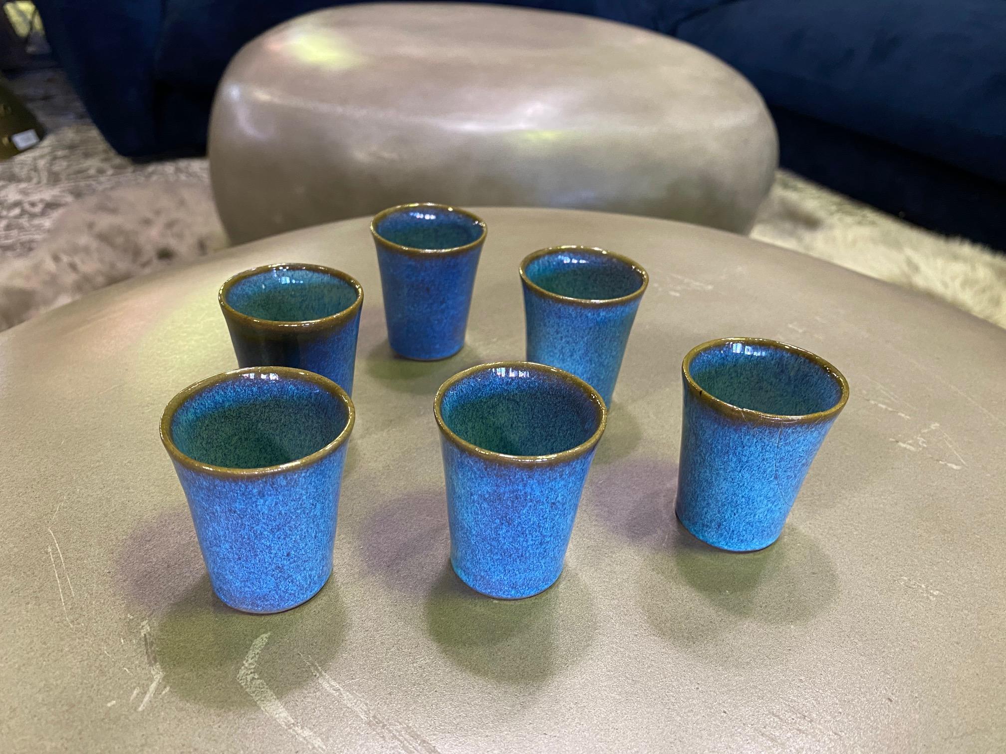 Set di 6 tazze da liquore per sakè in ceramica firmate Harrison Mcintosh, metà secolo, moderno in vendita 5