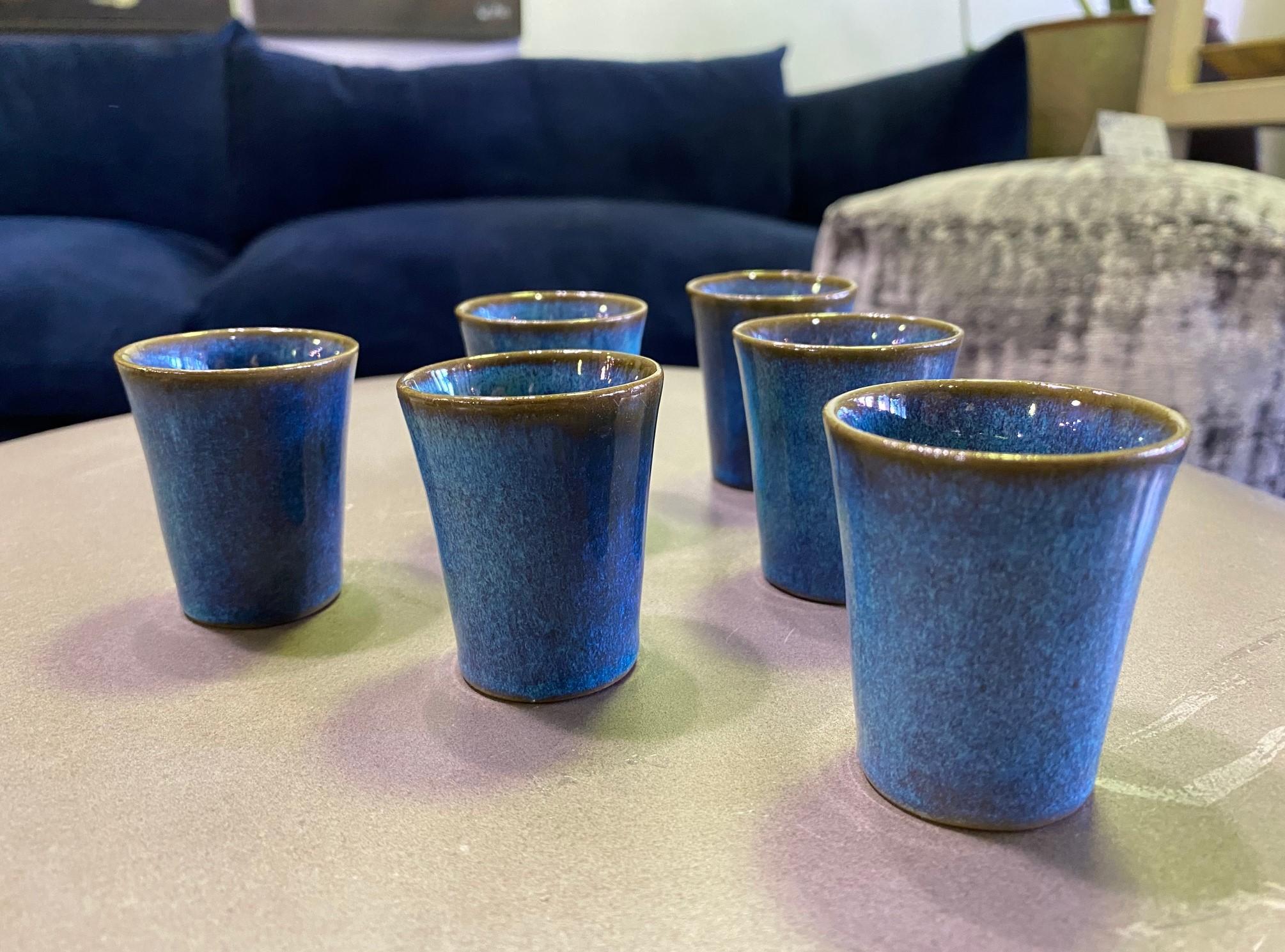 American Harrison Mcintosh Signed Mid-Century Modern Set of 6 Pottery Sake Liqueur Cups For Sale
