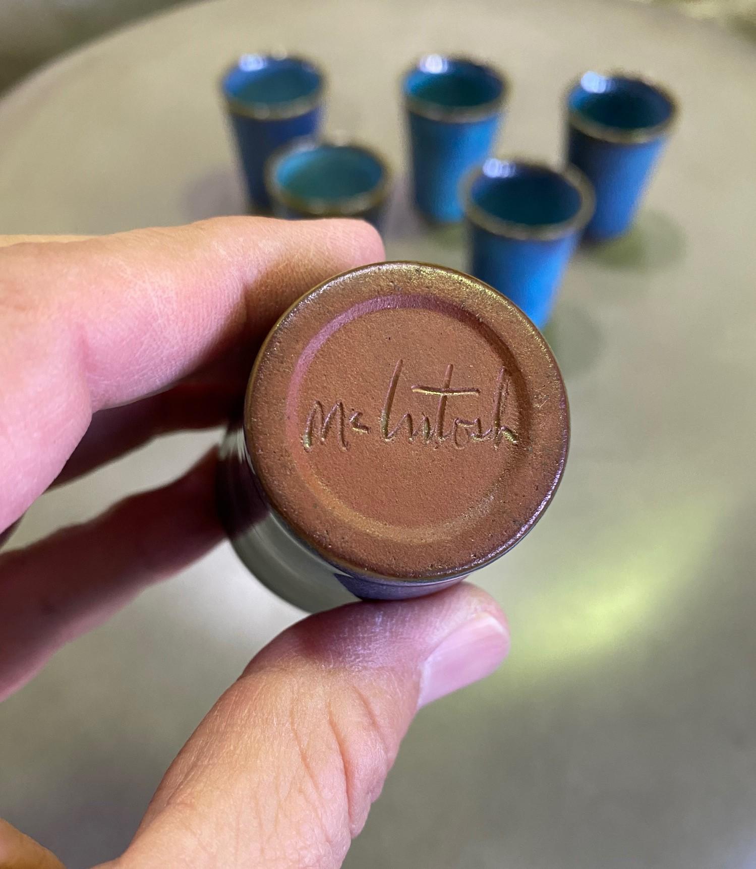 Metà XX secolo Set di 6 tazze da liquore per sakè in ceramica firmate Harrison Mcintosh, metà secolo, moderno in vendita