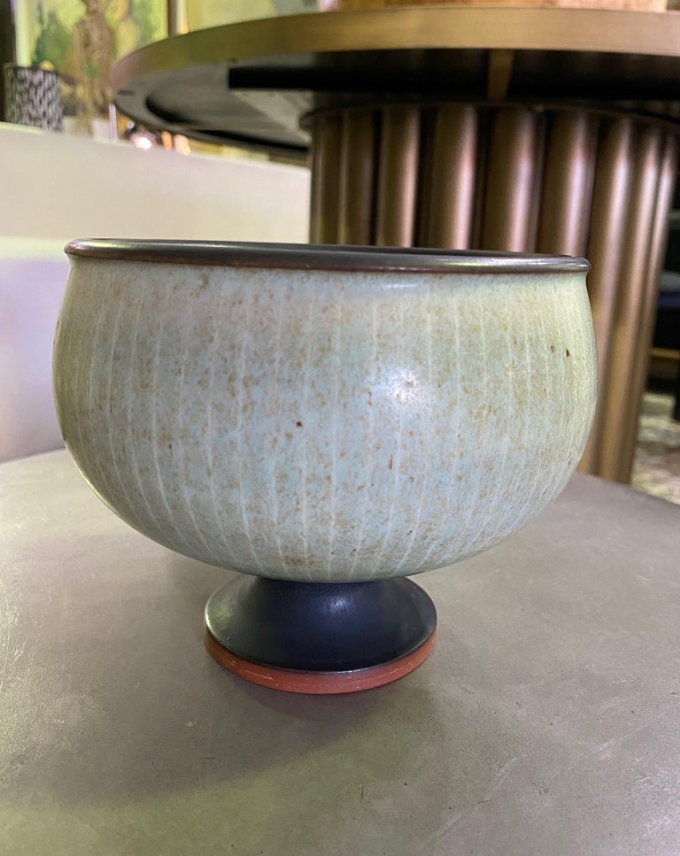 Mid-Century Modern Harrison Mcintosh Signed Mid-Century Studio Pottery Bowl with Original Label For Sale