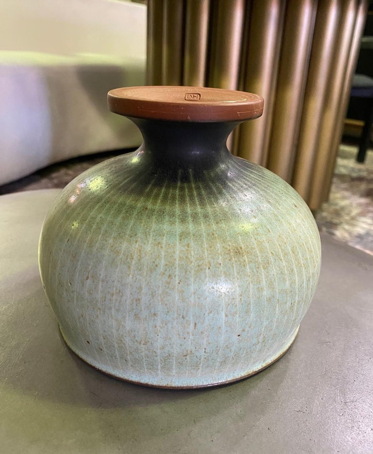 Stoneware Harrison Mcintosh Signed Mid-Century Studio Pottery Bowl with Original Label For Sale