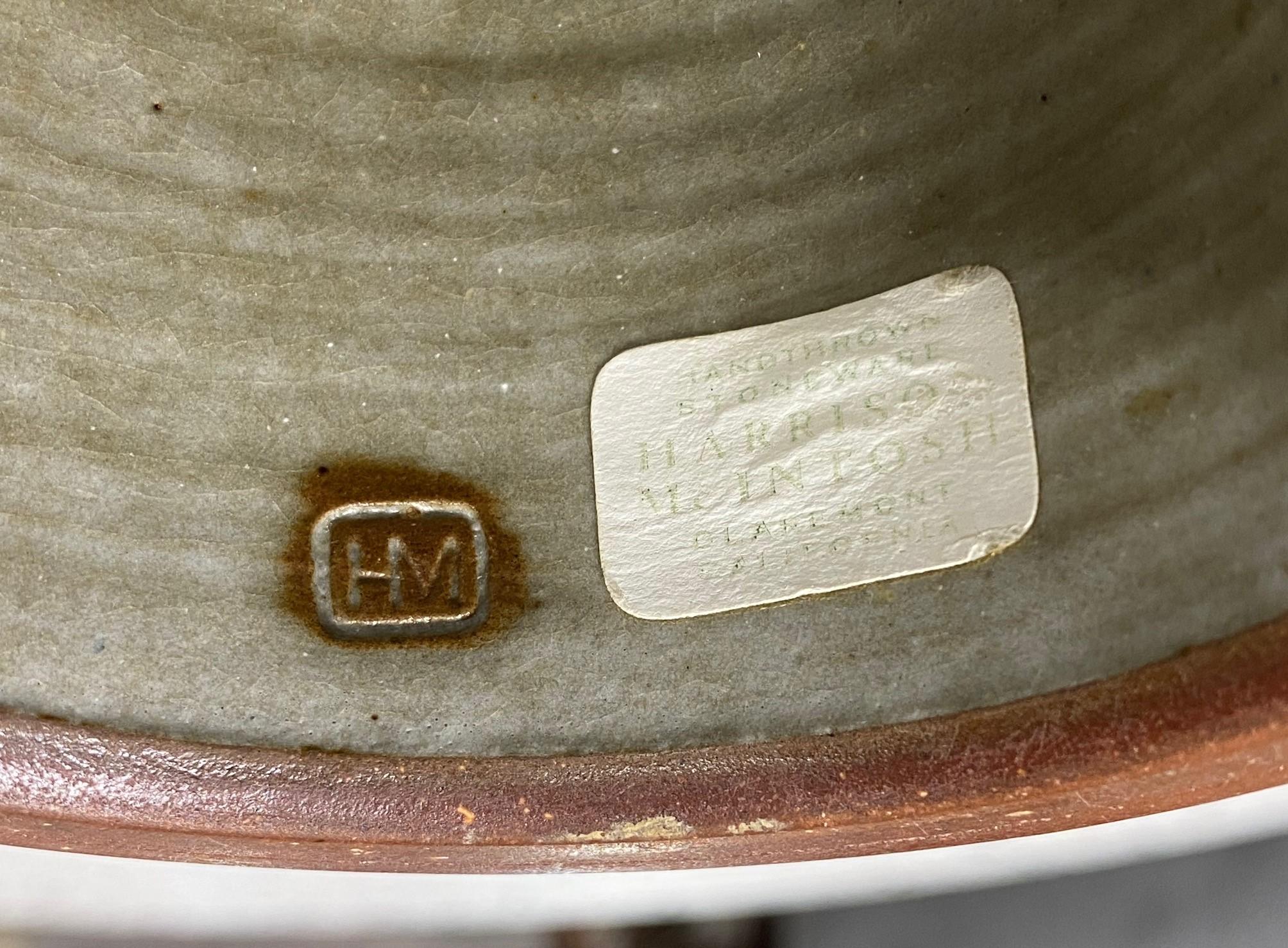 Harrison Mcintosh Signed Midcentury Pottery Pedestal Bowl Original Studio Label 8
