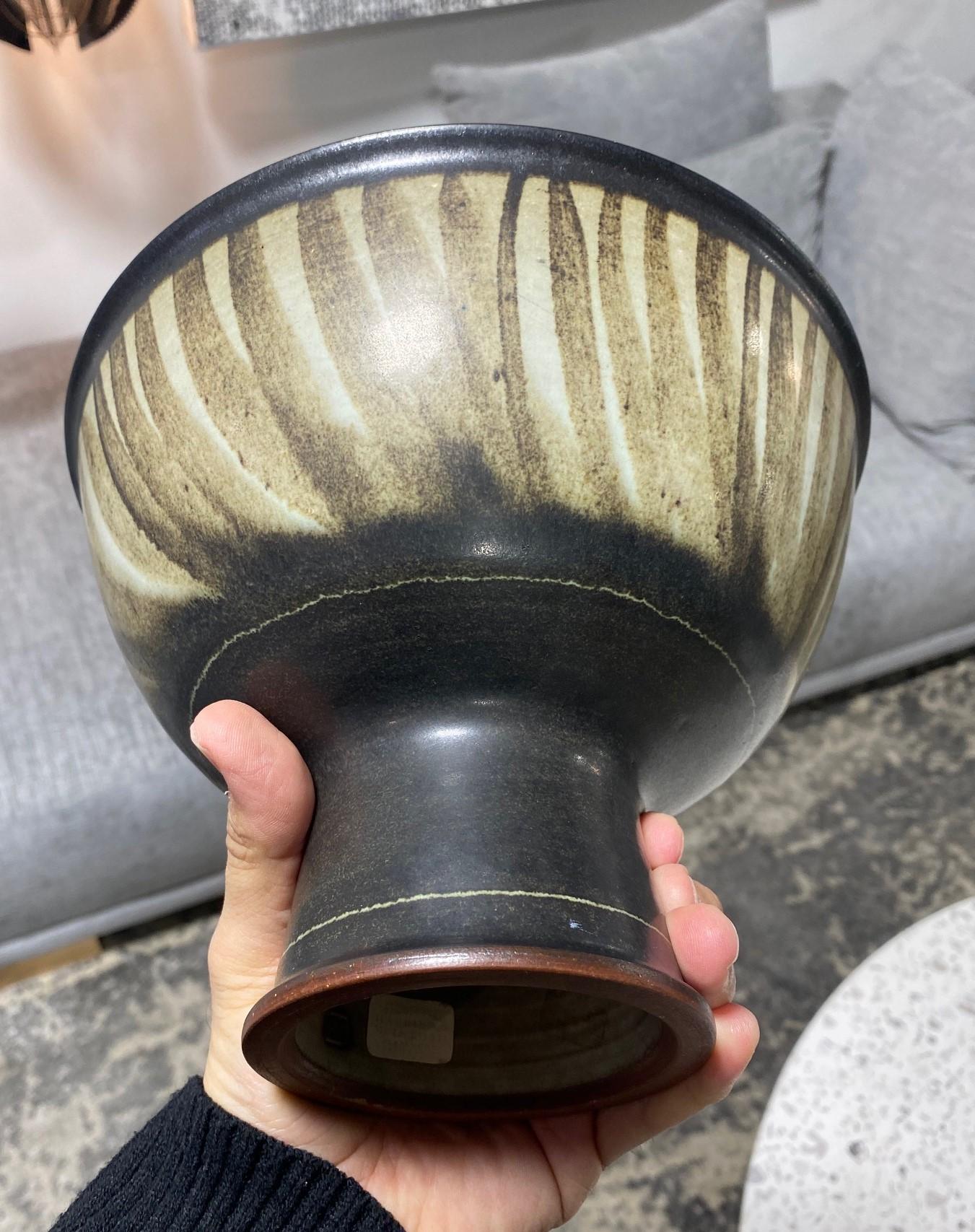 Harrison Mcintosh Signed Midcentury Pottery Pedestal Bowl Original Studio Label 12