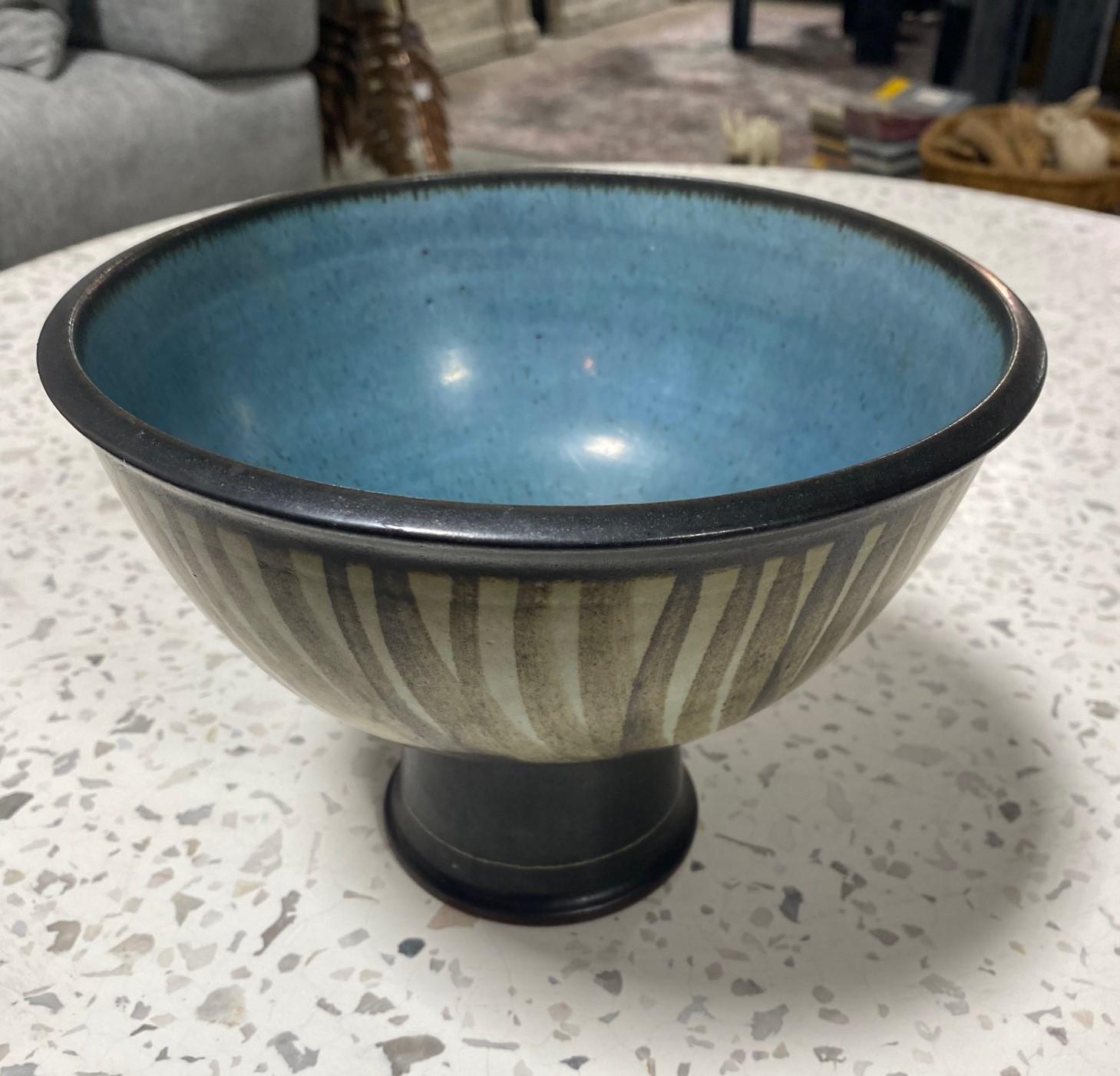 Mid-Century Modern Harrison Mcintosh Signed Midcentury Pottery Pedestal Bowl Original Studio Label