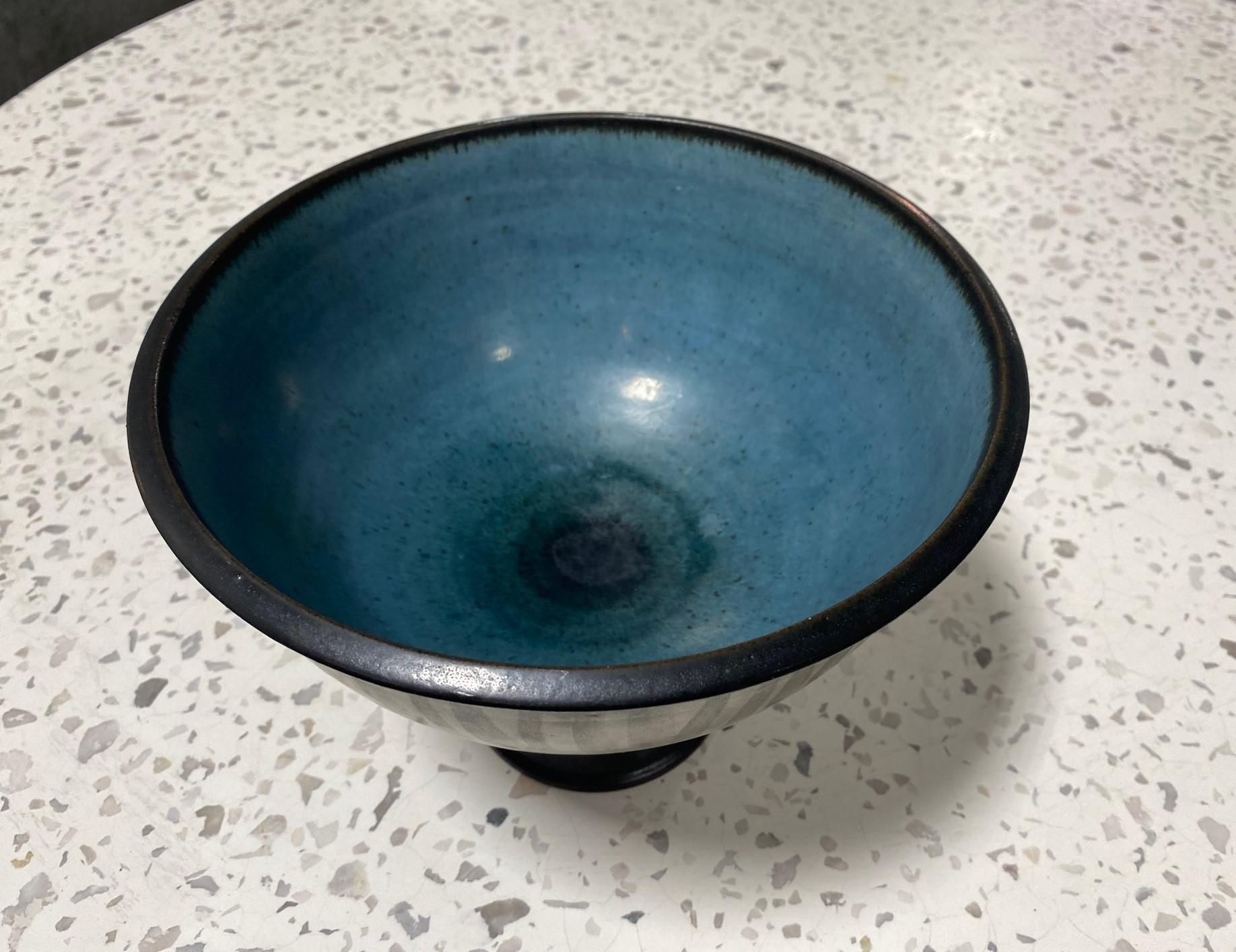 American Harrison Mcintosh Signed Midcentury Pottery Pedestal Bowl Original Studio Label