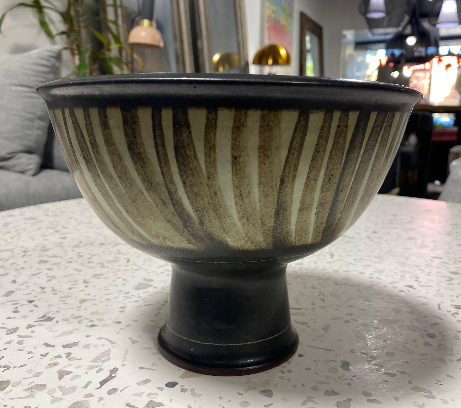 Glazed Harrison Mcintosh Signed Midcentury Pottery Pedestal Bowl Original Studio Label
