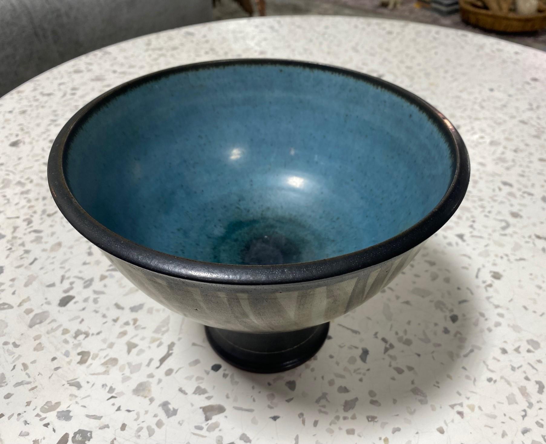 Stoneware Harrison Mcintosh Signed Midcentury Pottery Pedestal Bowl Original Studio Label