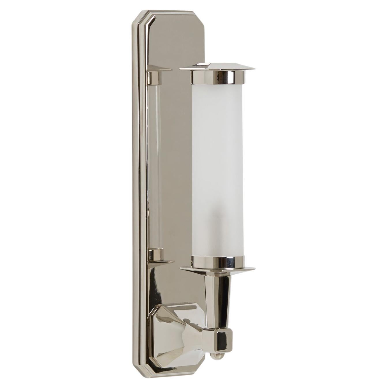 Harrison Single Arm Sconce with Frosted Tube in Polished Nickel For Sale