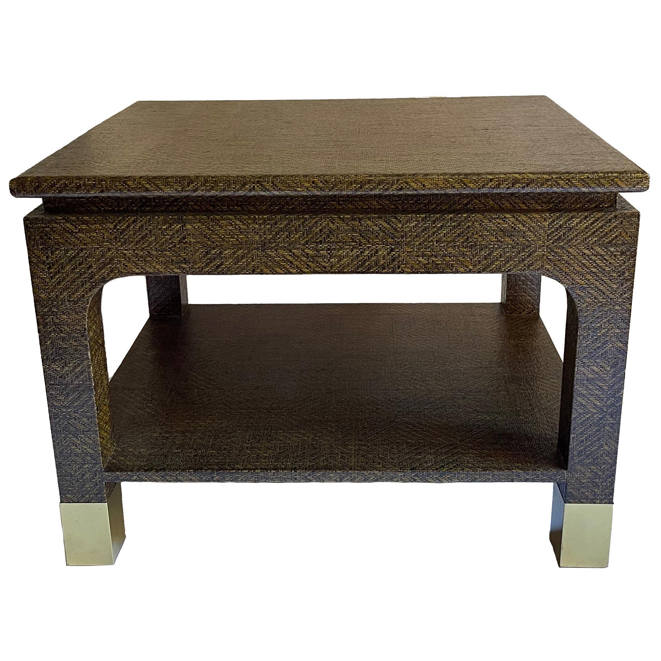 Harrison Van Horn Brown Grasscloth Side Table
