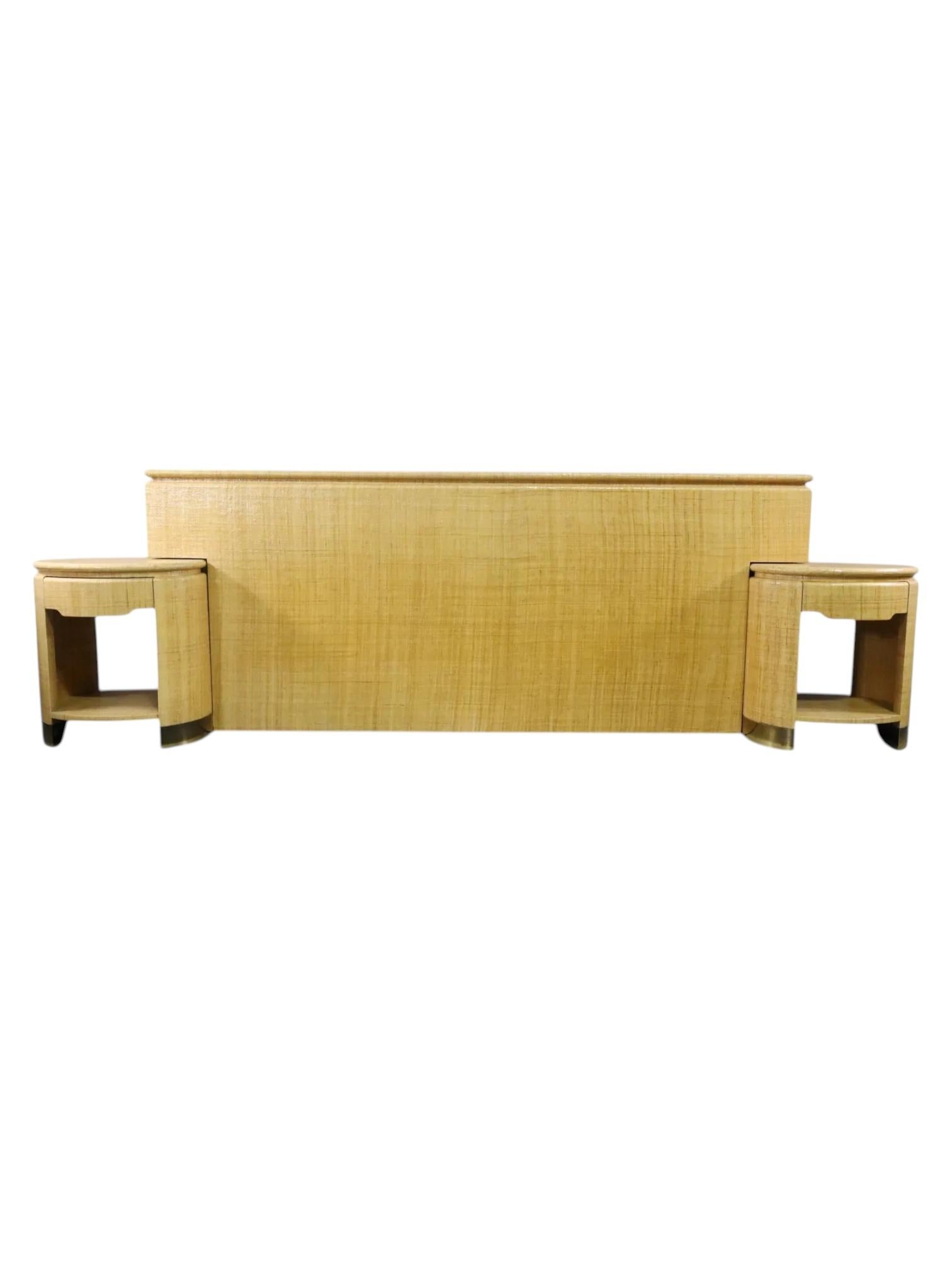 The Harrison Van Horn Grasscloth Headboard & Stands is an elegant and timeless piece that brings a touch of natural sophistication to any bedroom. Expertly crafted, the headboard is covered in a luxurious grasscloth material, known for its unique