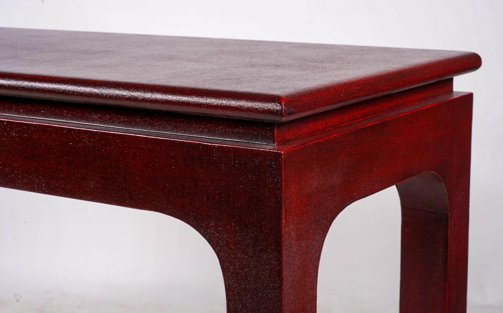 Harrison Van Horn Ming Style Lacquered Grasscloth Wrapped Console Table 2