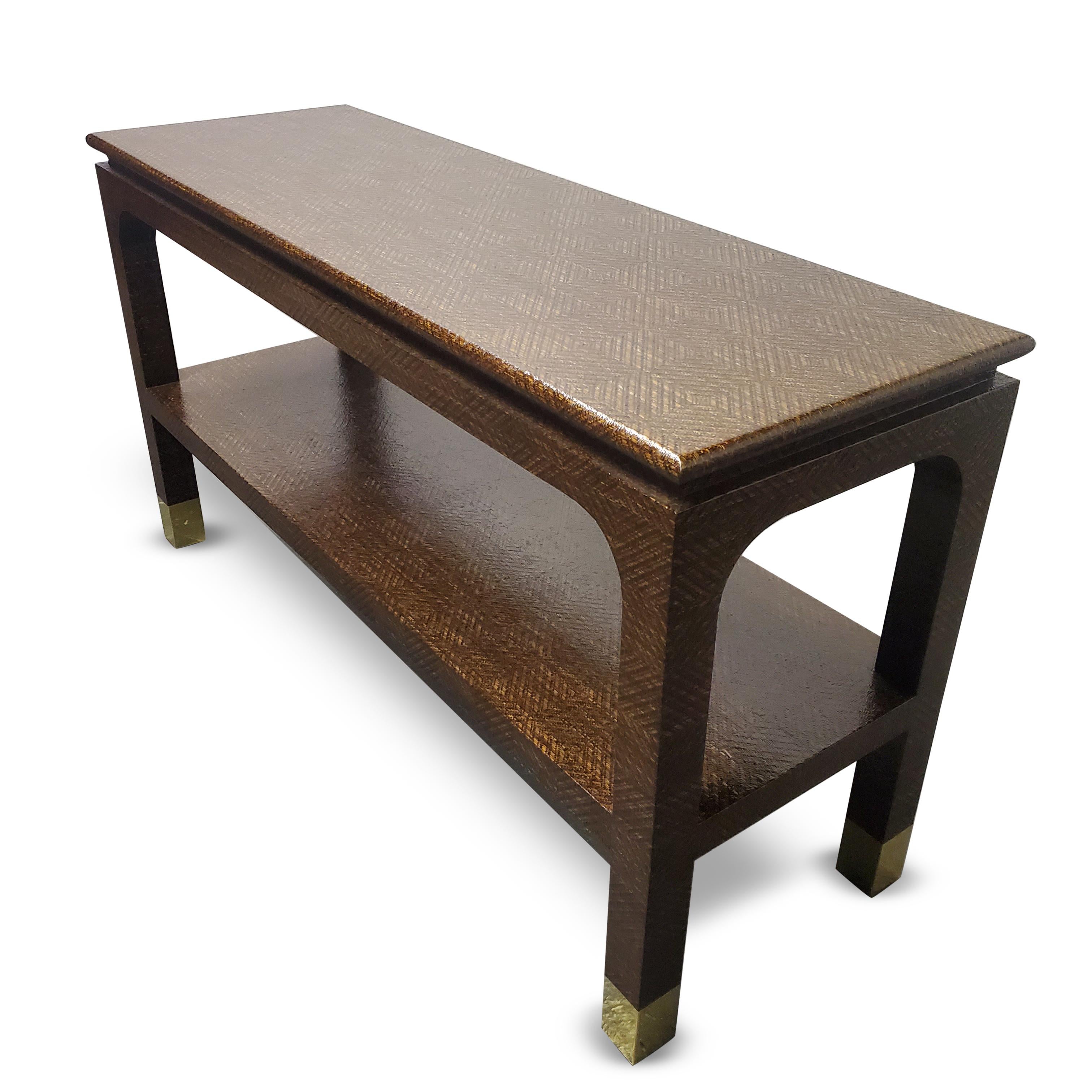 Harrison Van Horn Raffia and Brass Console Table  4