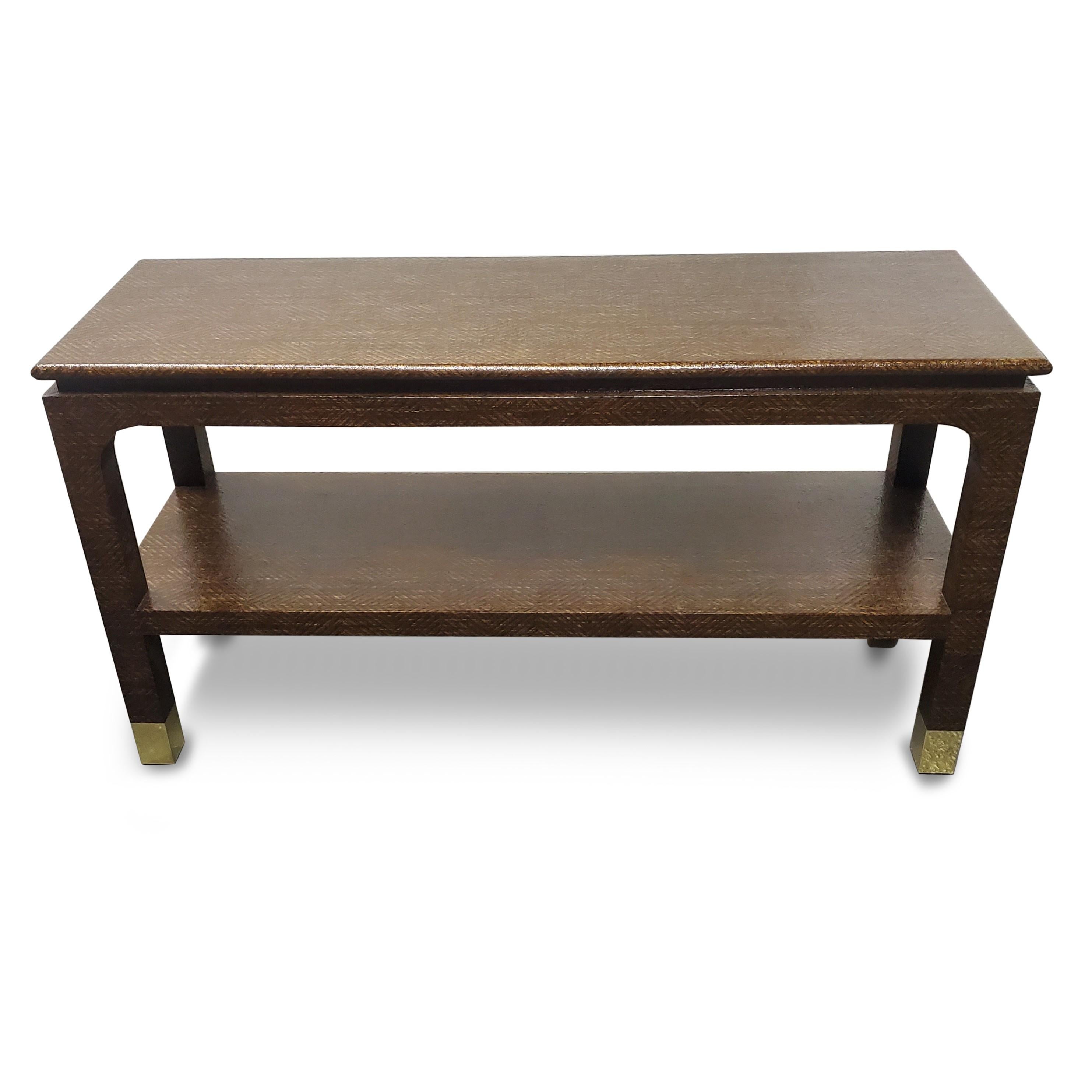Harrison Van Horn Raffia and Brass Console Table  1