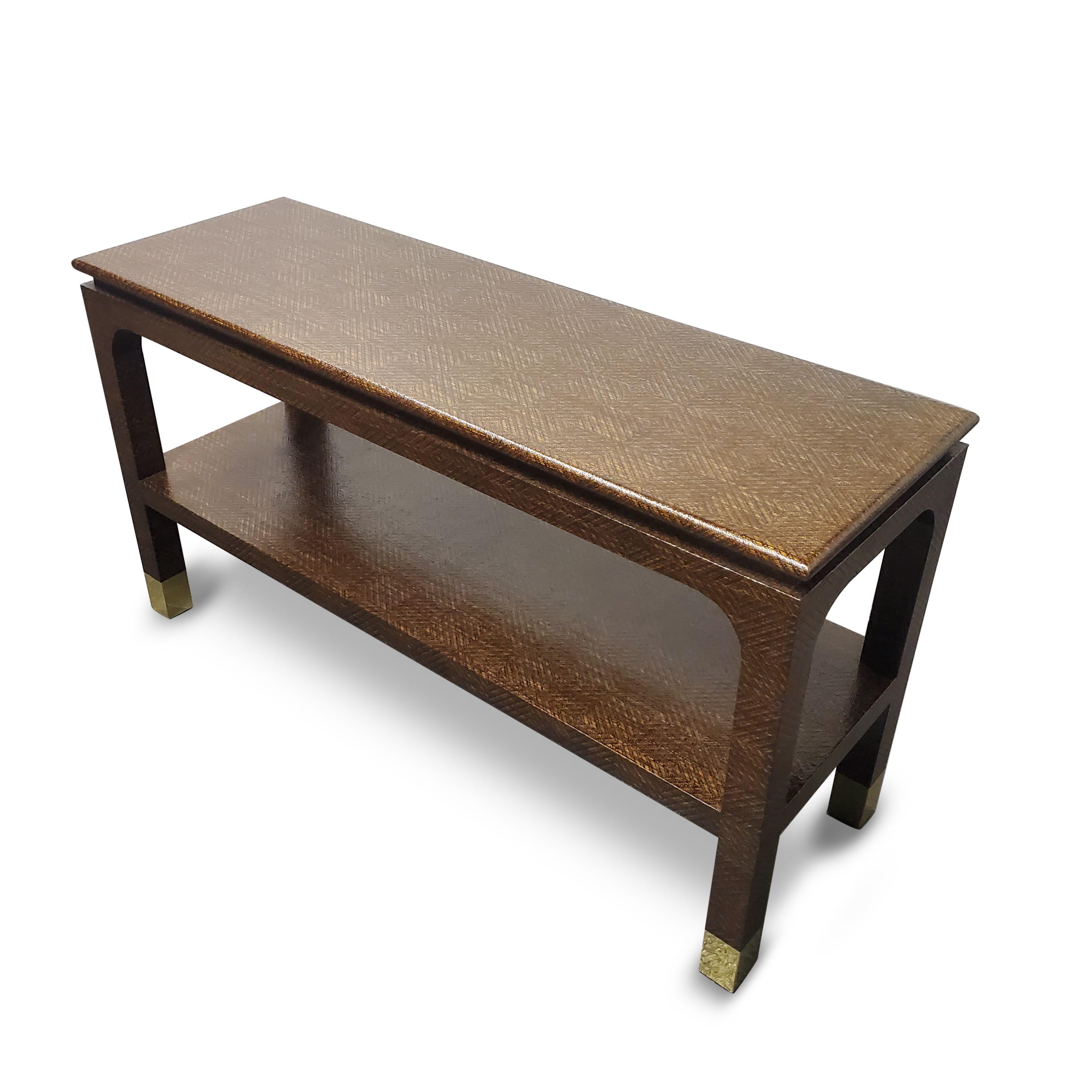 Harrison Van Horn Raffia and Brass Console Table  2