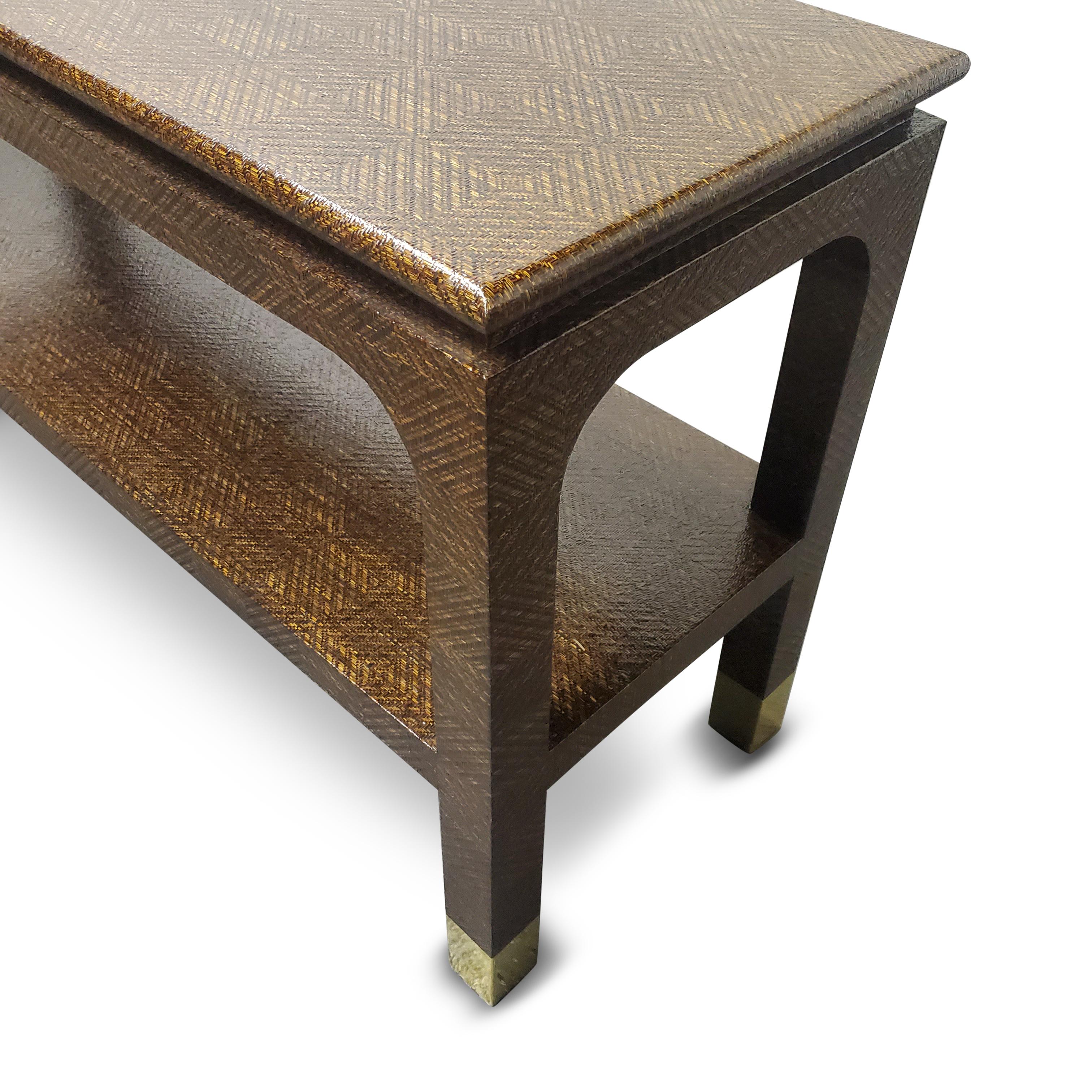 Harrison Van Horn Raffia and Brass Console Table  3