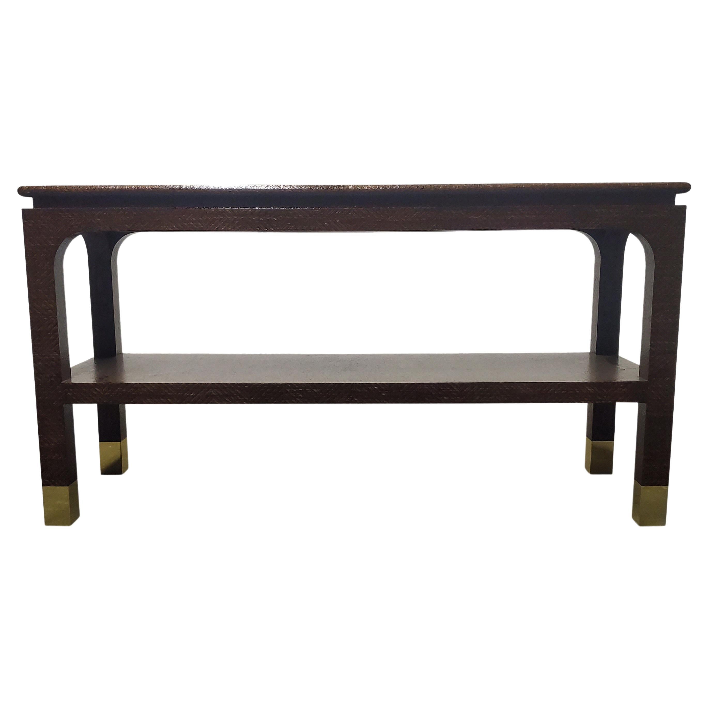 Harrison Van Horn Raffia and Brass Console Table 