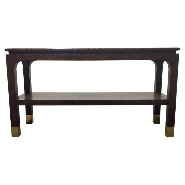 Harrison Van Horn Raffia and Brass Console Table at 1stDibs