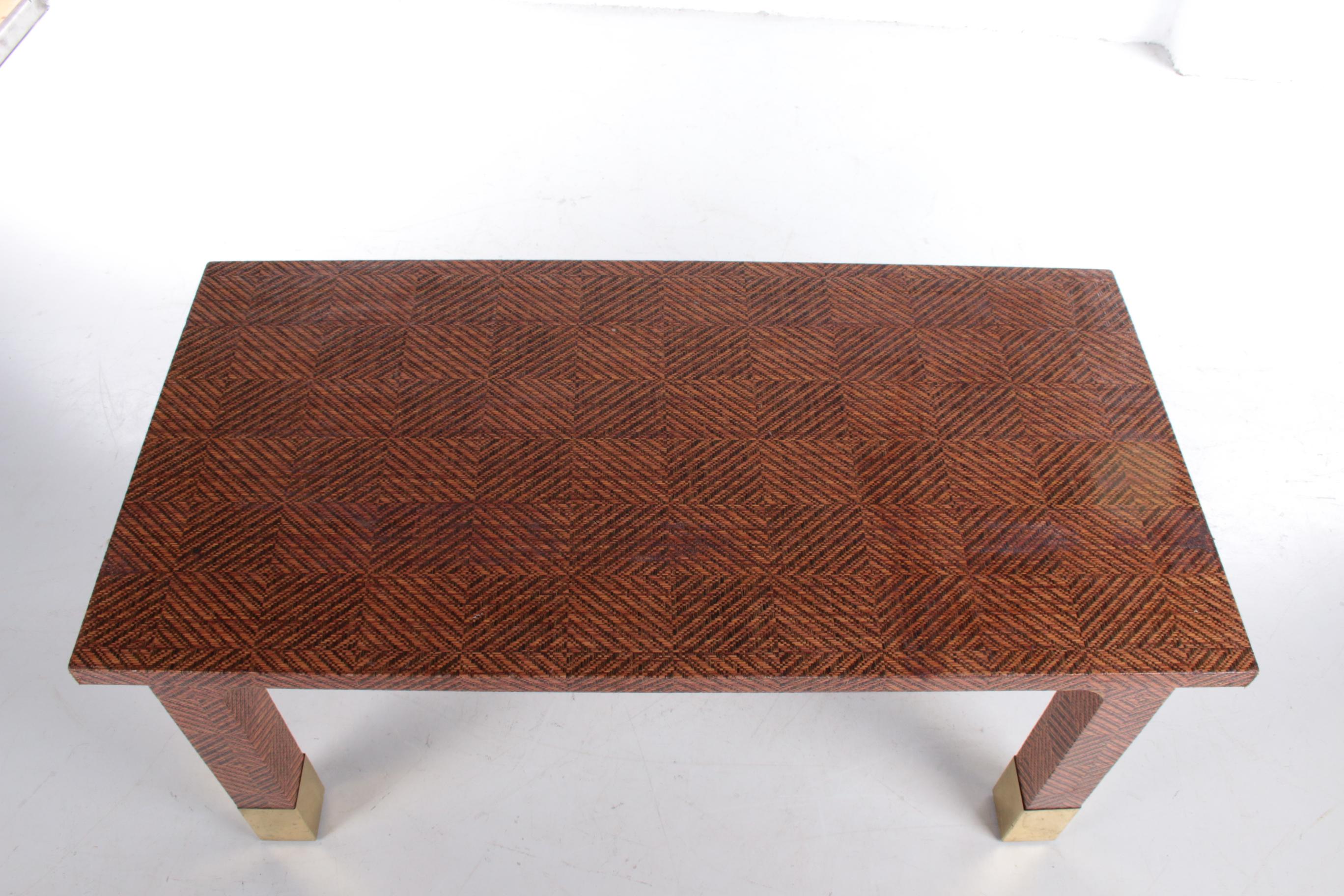 Harrison Van Horn Raffia and Brass Rectangle Coffee Table, 1970 For Sale 4