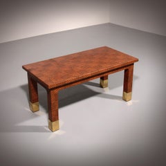 Harrison Van Horn Raffia and Brass Rectangle Coffee Table, 1970