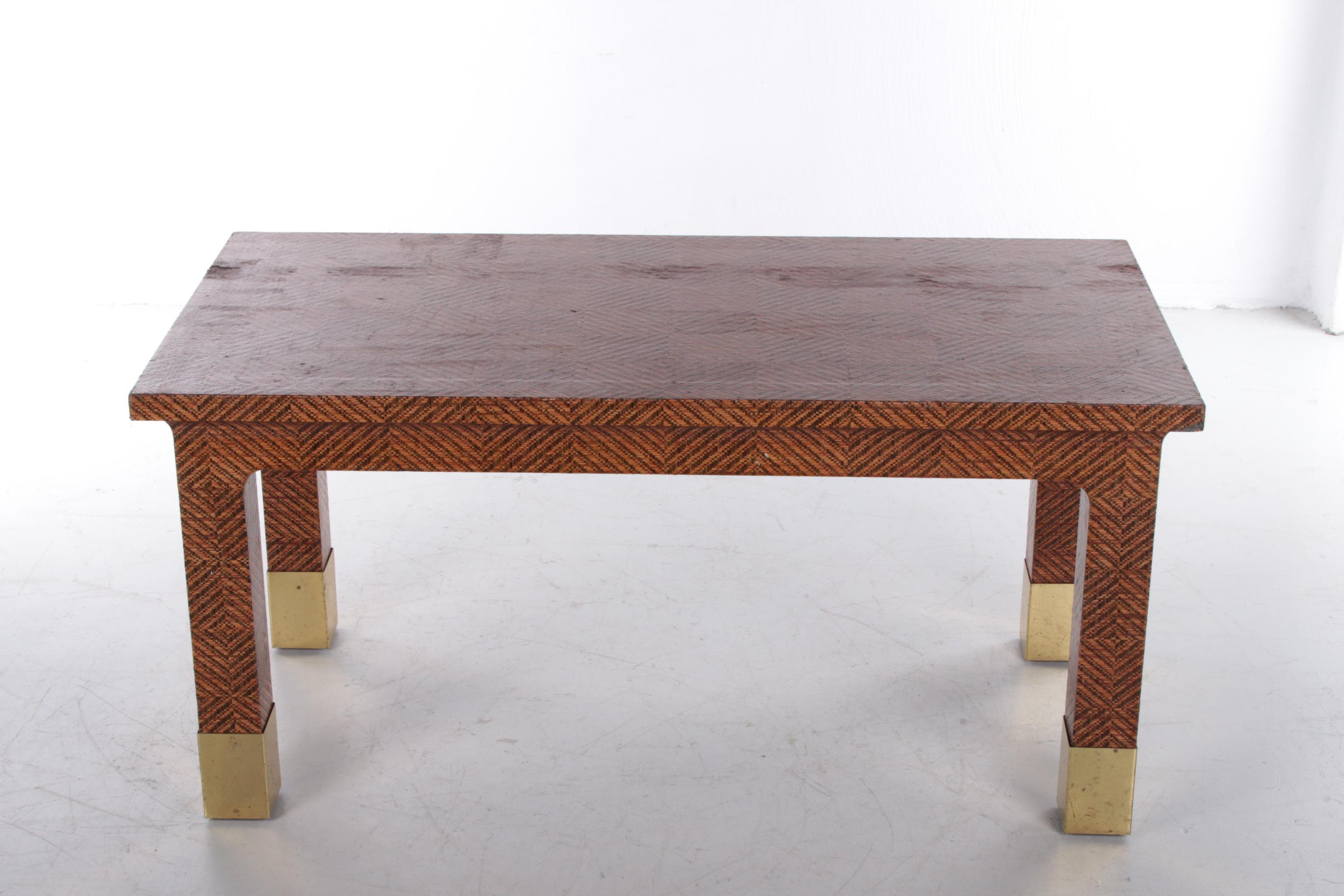 Late 20th Century Harrison Van Horn Raffia and Brass Rectangle Coffee Table, 1970 For Sale