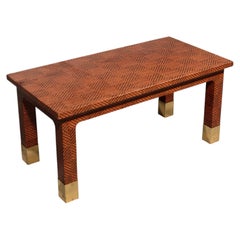 Harrison Van Horn Raffia and Brass Rectangle Coffee Table, 1970