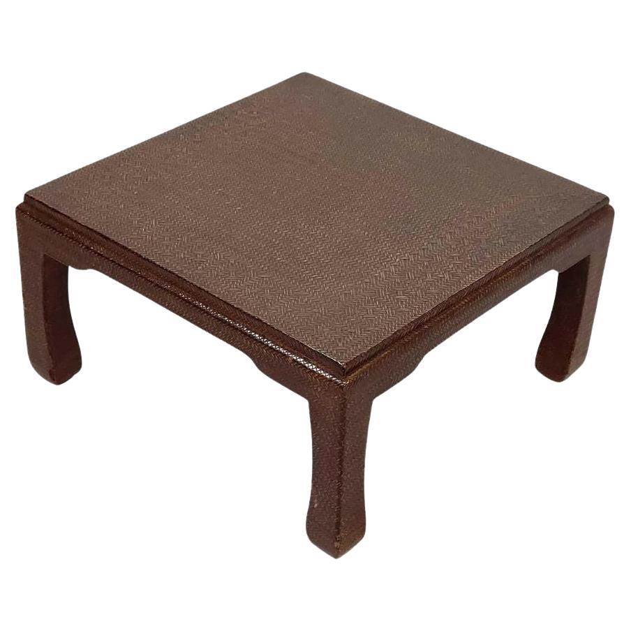 Harrison Von Horn Style Brown Lacquered Raffia Low Coffee Table For Sale