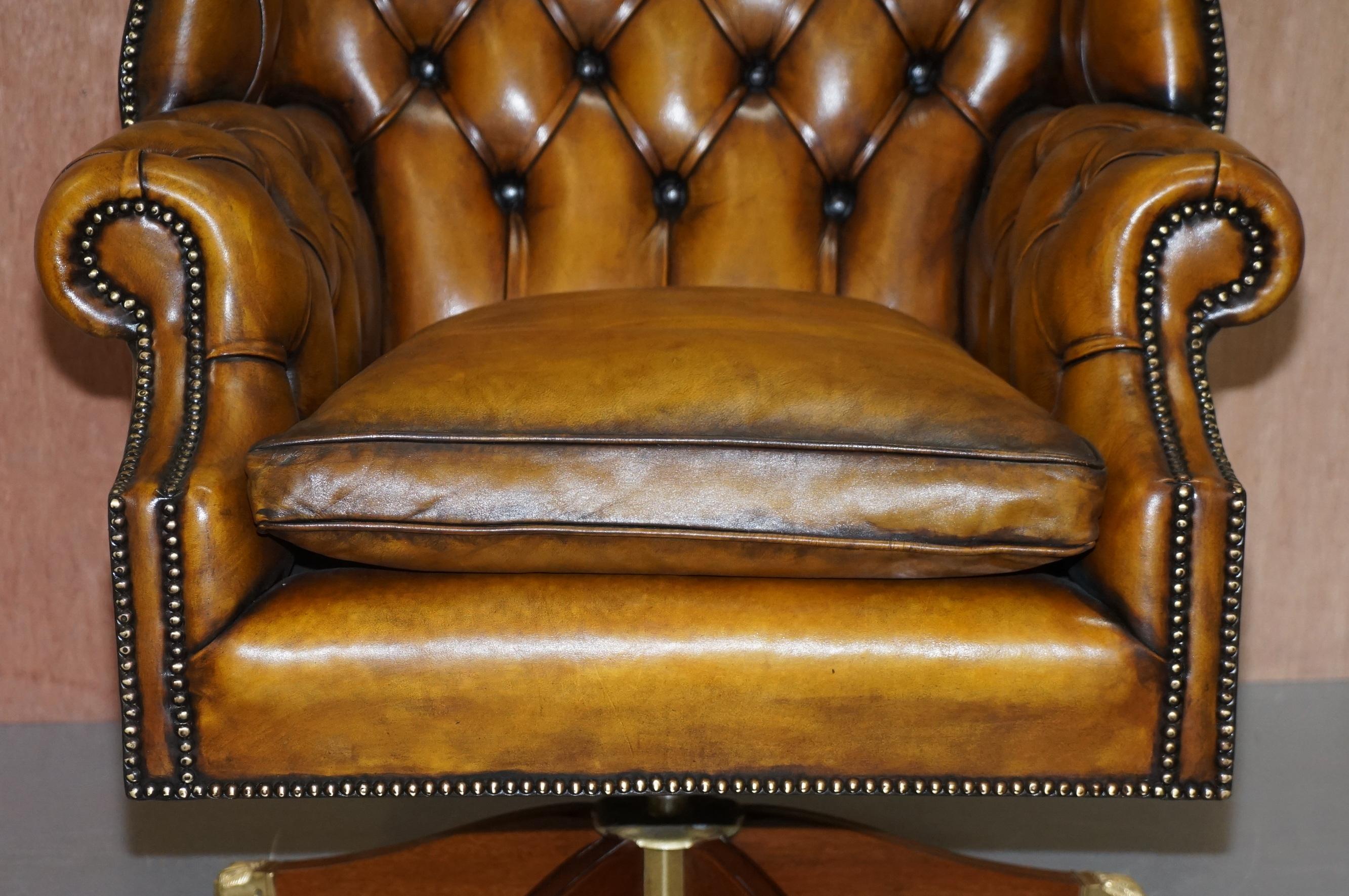 Harrods 1960s Fully Restored Aged Leather Chesterfield Directors Office Chair 5