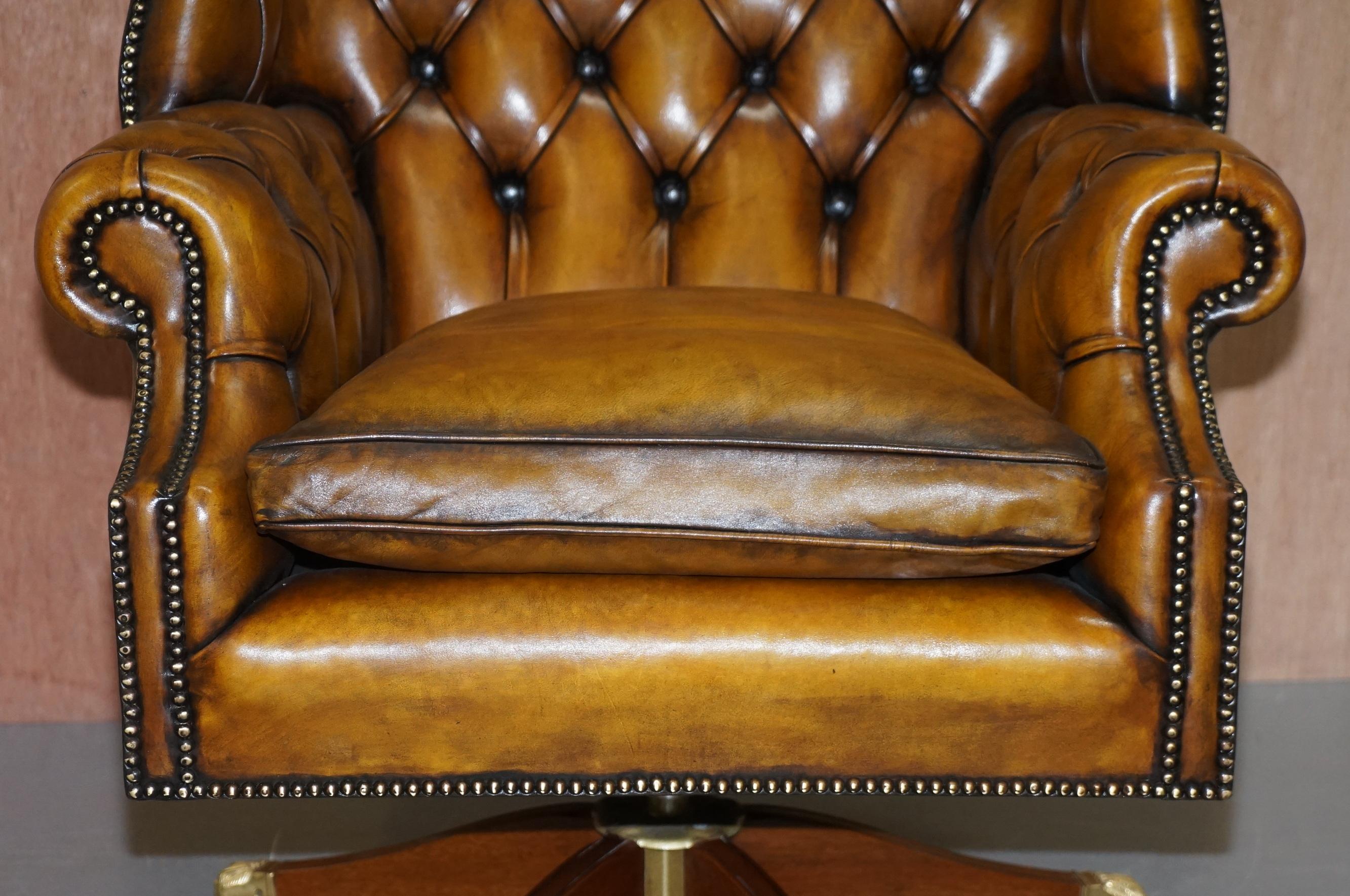 Harrods 1960s Fully Restored Aged Leather Chesterfield Directors Office Chair 4