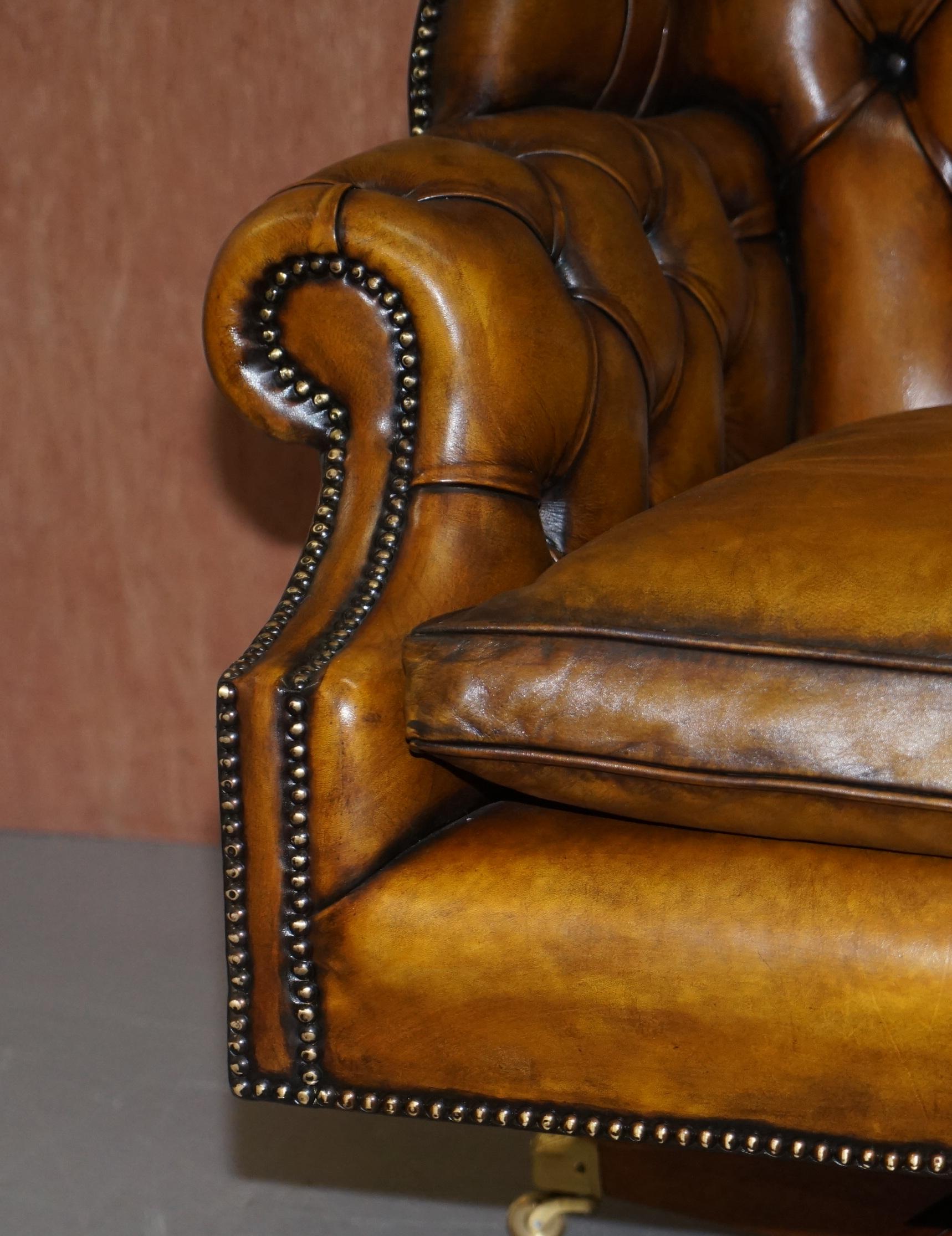 Harrods 1960s Fully Restored Aged Leather Chesterfield Directors Office Chair 6