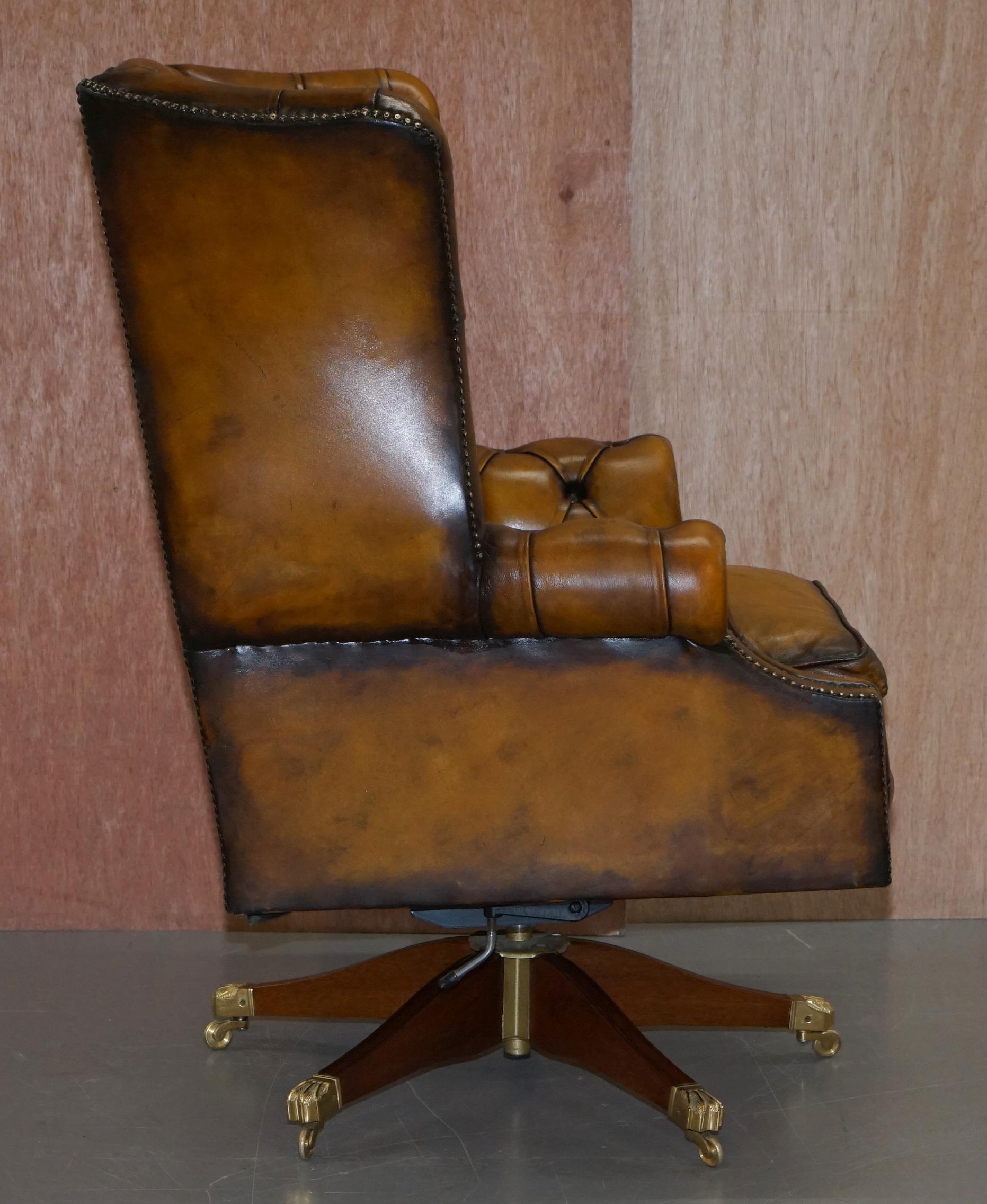 Harrods 1960s Fully Restored Aged Leather Chesterfield Directors Office Chair 10