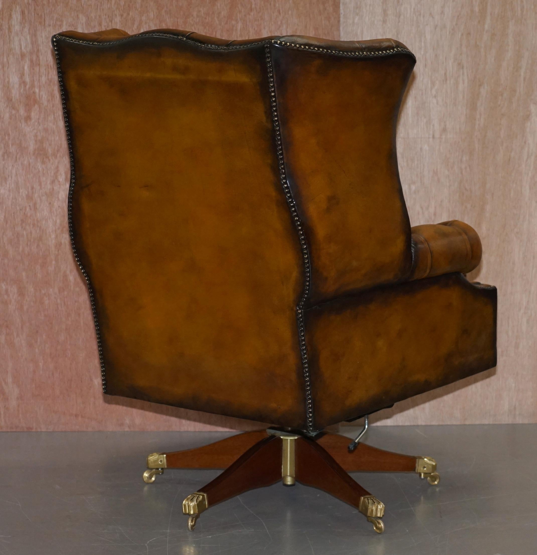 Harrods 1960s Fully Restored Aged Leather Chesterfield Directors Office Chair 12