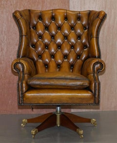 Harrods 1960s Fully Restored Aged Leather Chesterfield Directors Office Chair