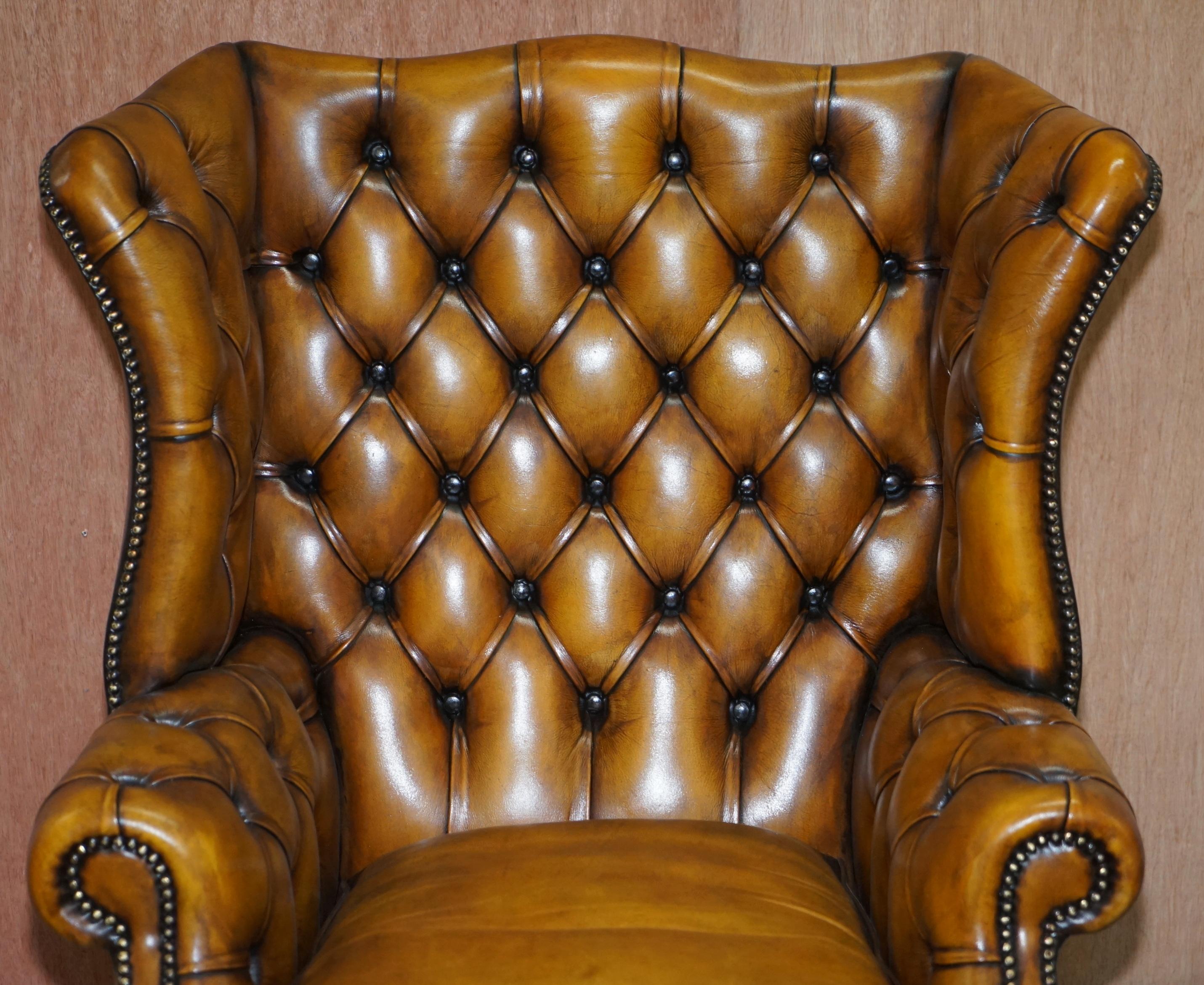 Hand-Crafted Harrods 1960s Fully Restored Aged Leather Chesterfield Directors Office Chair
