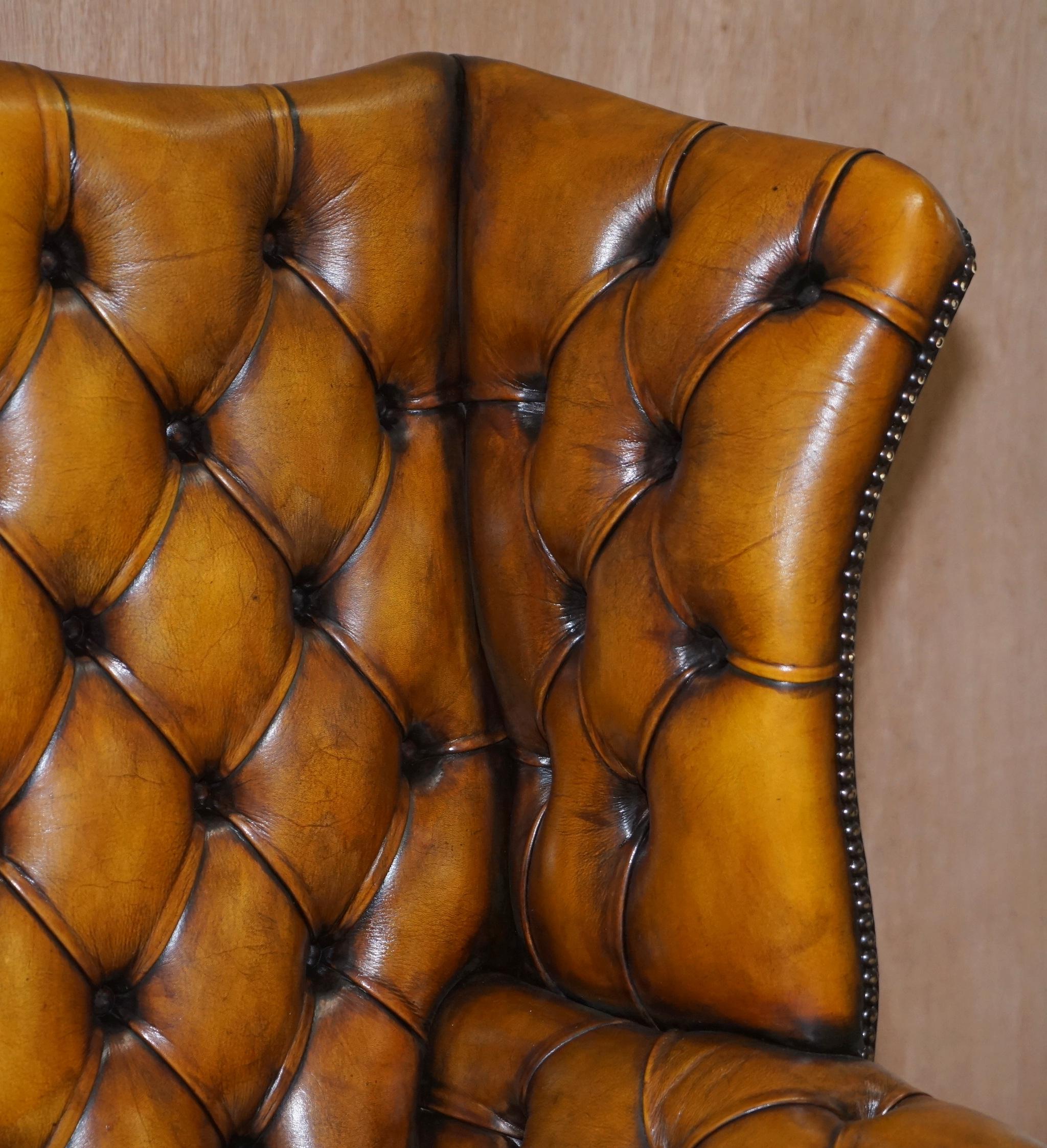Harrods 1960s Fully Restored Aged Leather Chesterfield Directors Office Chair 1