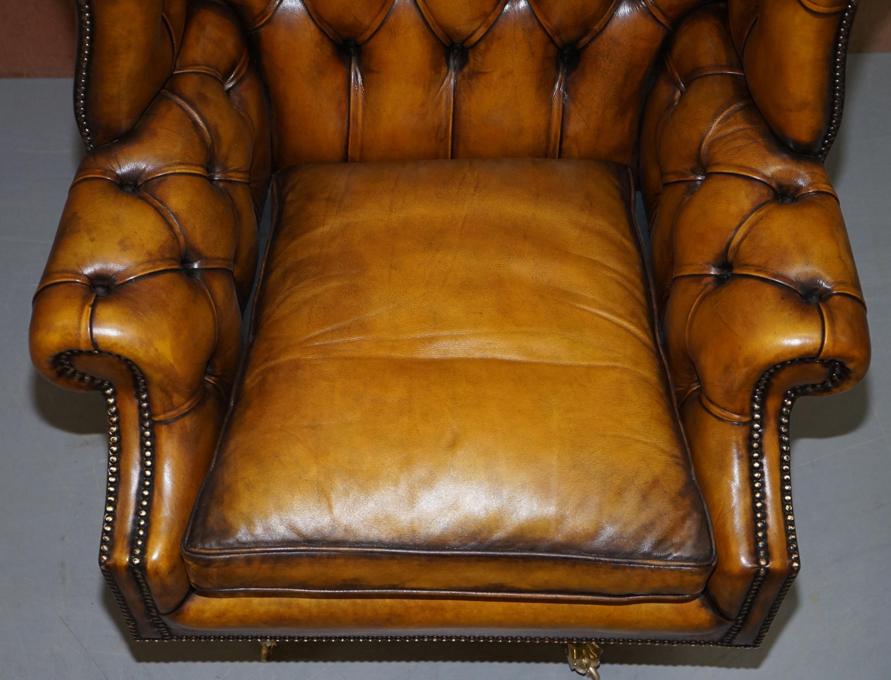 Harrods 1960s Fully Restored Aged Leather Chesterfield Directors Office Chair 1