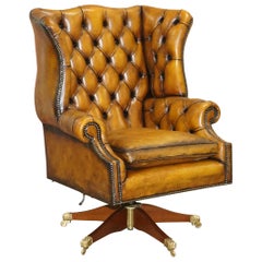 Vintage Harrods 1960s Fully Restored Aged Leather Chesterfield Directors Office Chair