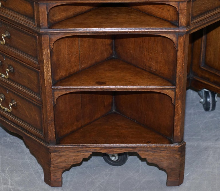 Harrods Antique English Library Two Person Octagonal Partner Desk Inc Bookcases For Sale 4