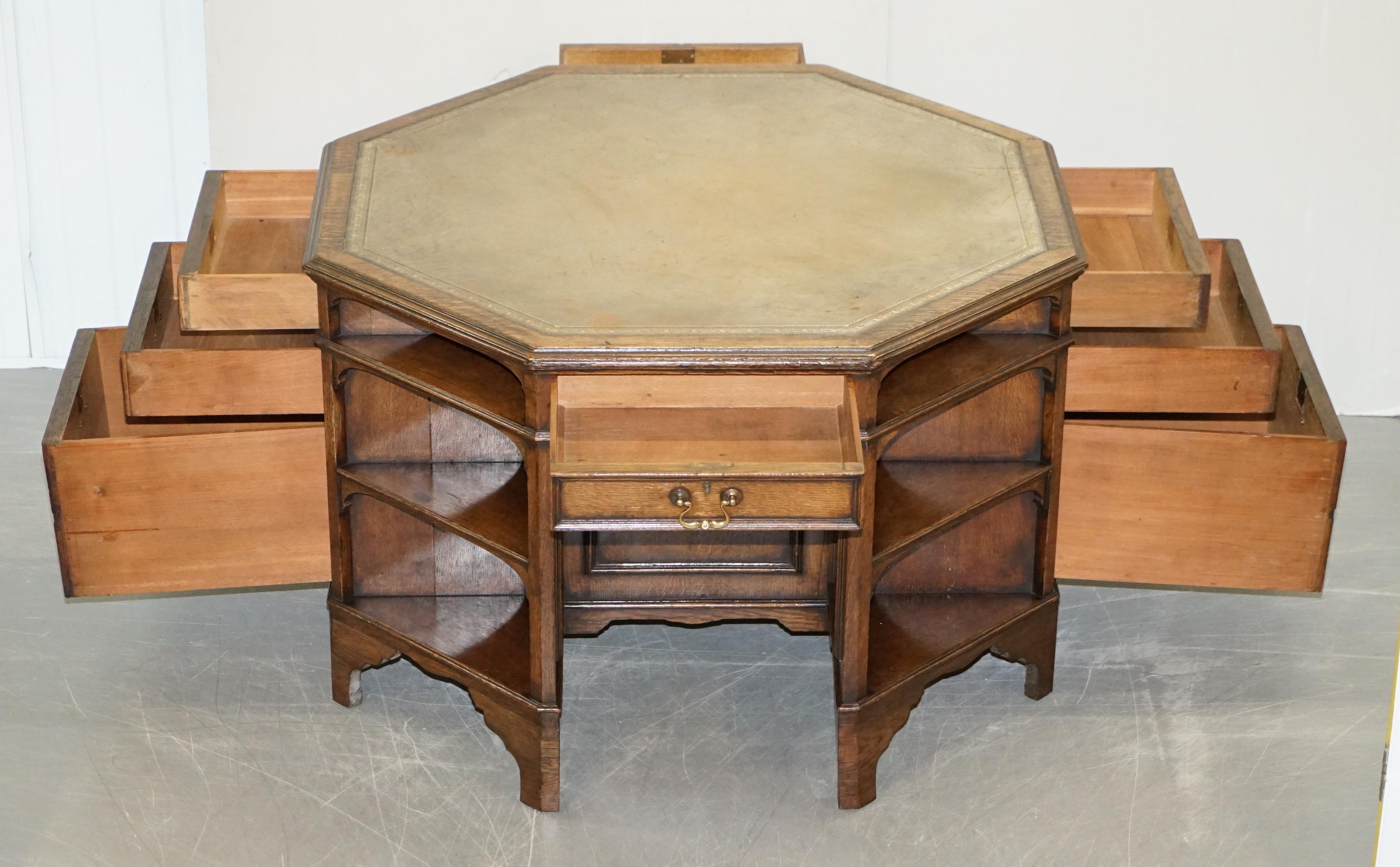 Harrods Antique English Library Two Person Octagonal Partner Desk Inc Bookcases 3