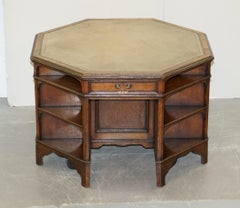 Harrods Antique English Library Two Person Octagonal Partner Desk Inc Bookcases