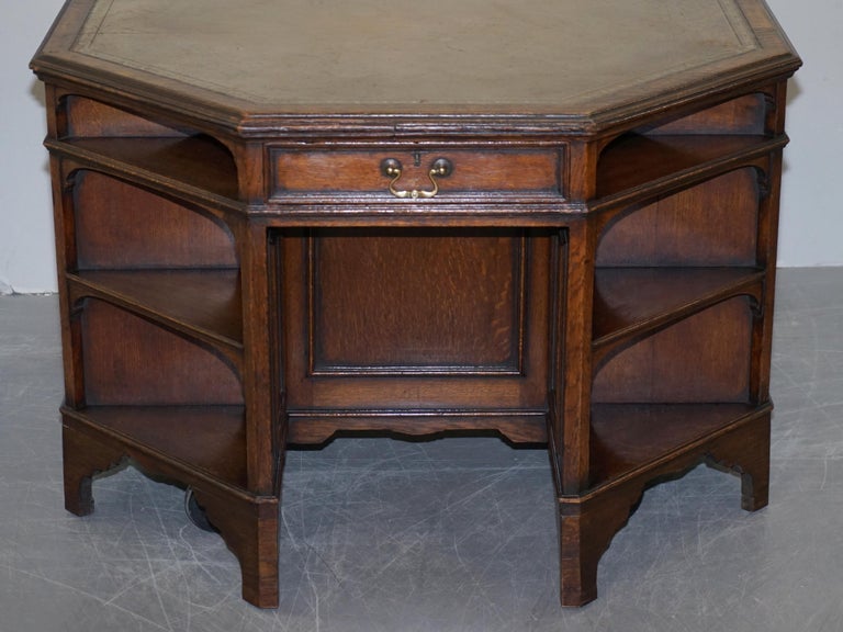 Late Victorian Harrods Antique English Library Two Person Octagonal Partner Desk Inc Bookcases For Sale