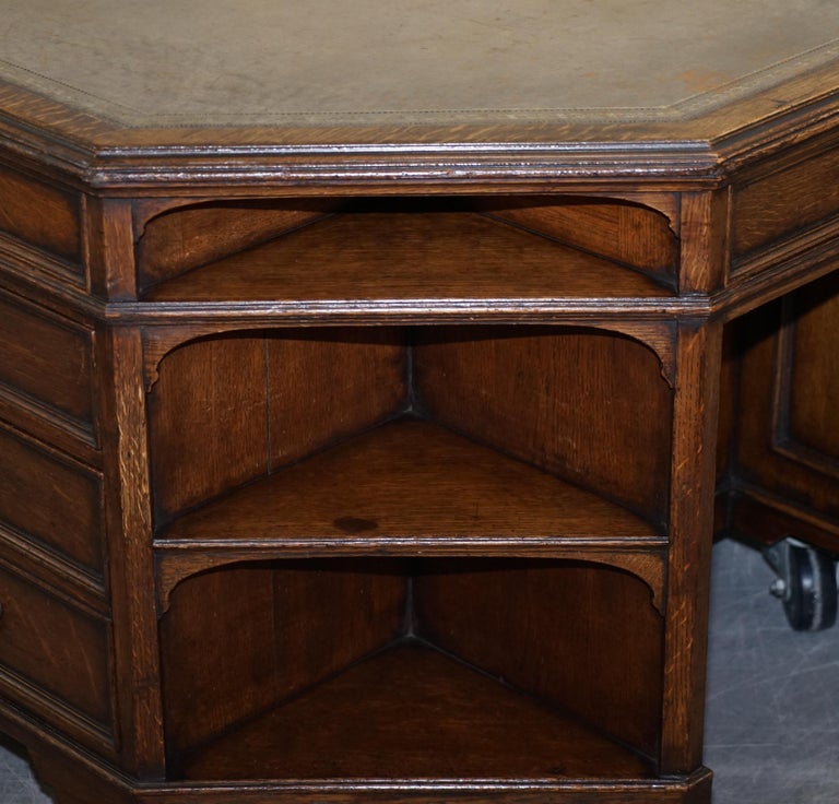 Harrods Antique English Library Two Person Octagonal Partner Desk Inc Bookcases For Sale 3