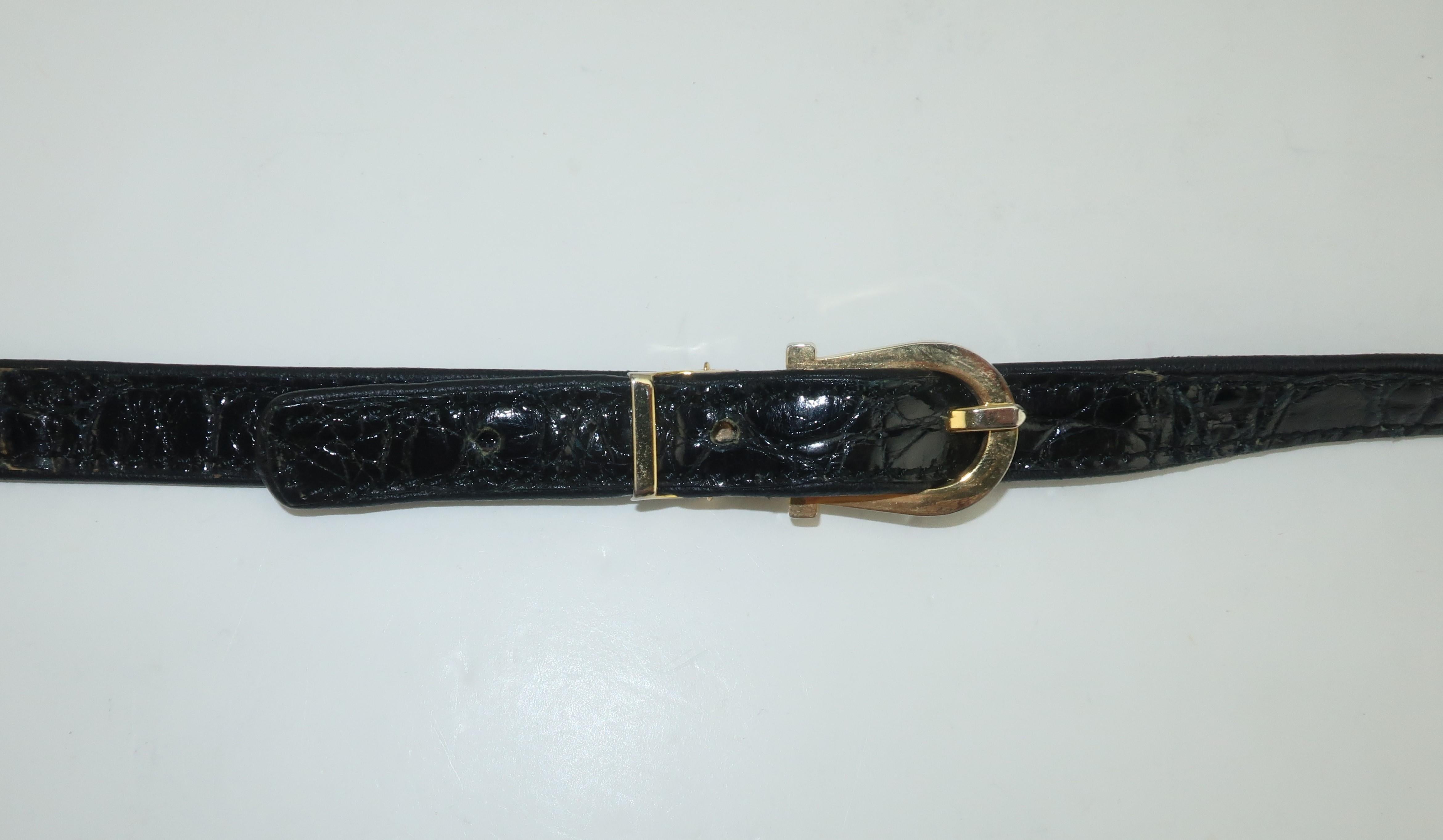 Harrods Black Alligator Embossed Leather French Handbag 3