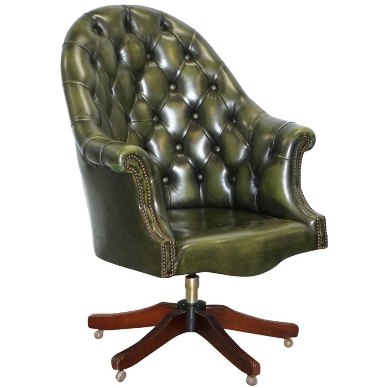 Harrods Chesterfield Directors Green, Green Leather Desk Chair