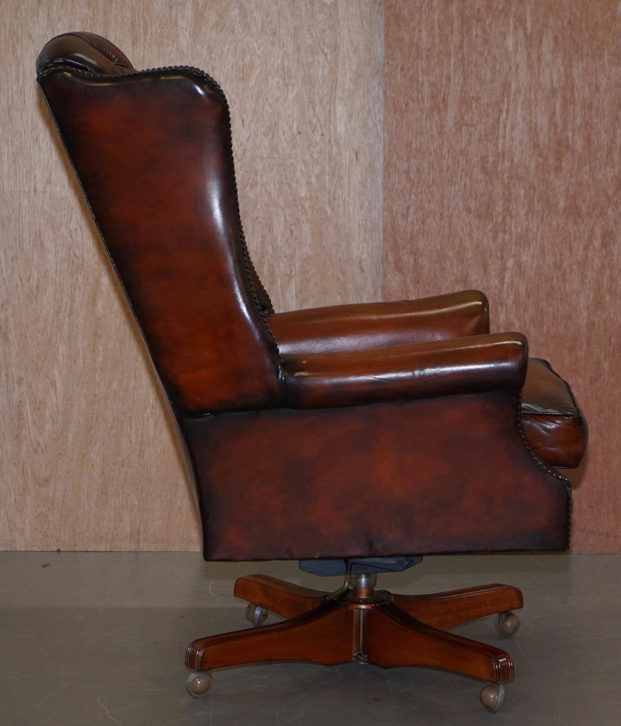 Harrods Chesterfield Restored Cigar Brown Leather Directors Captains Chair 5
