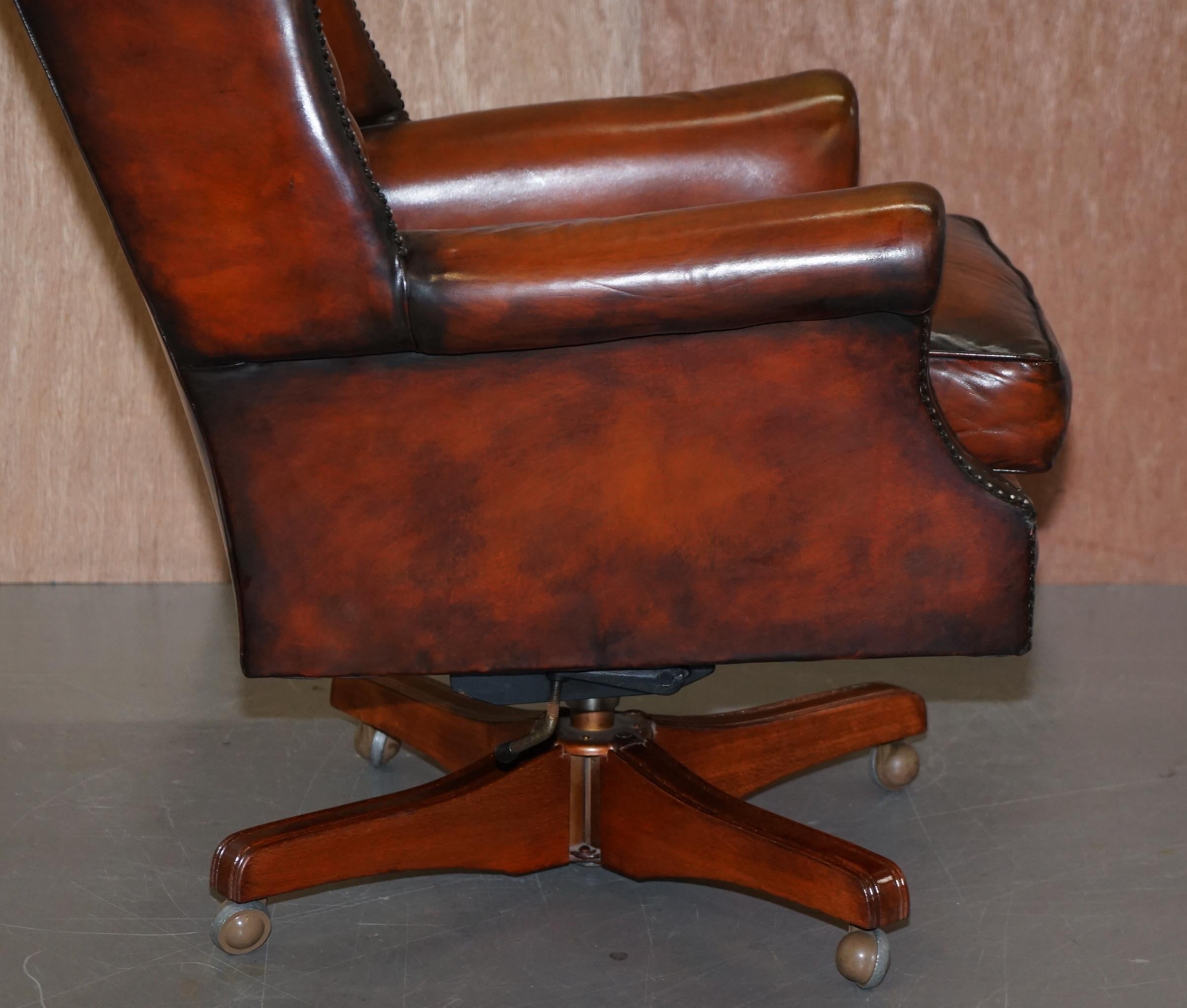 Harrods Chesterfield Restored Cigar Brown Leather Directors Captains Chair 6